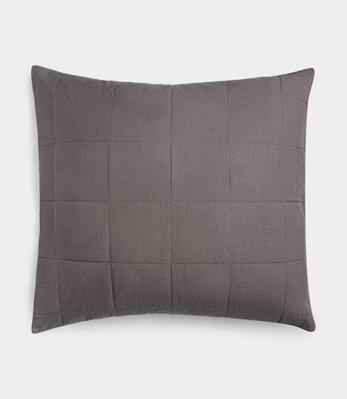Charcoal Linen Box Quilted Sham Euro photographed over a white background. |Color: Charcoal