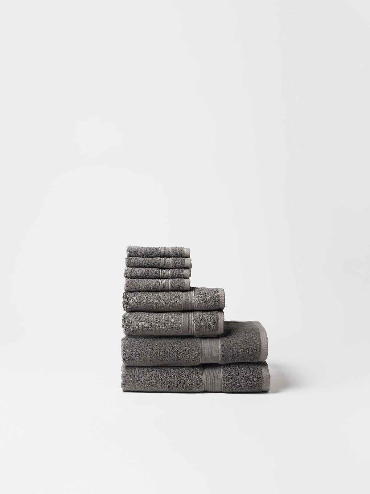 Charcoal luxe bath towel set folded with white background 