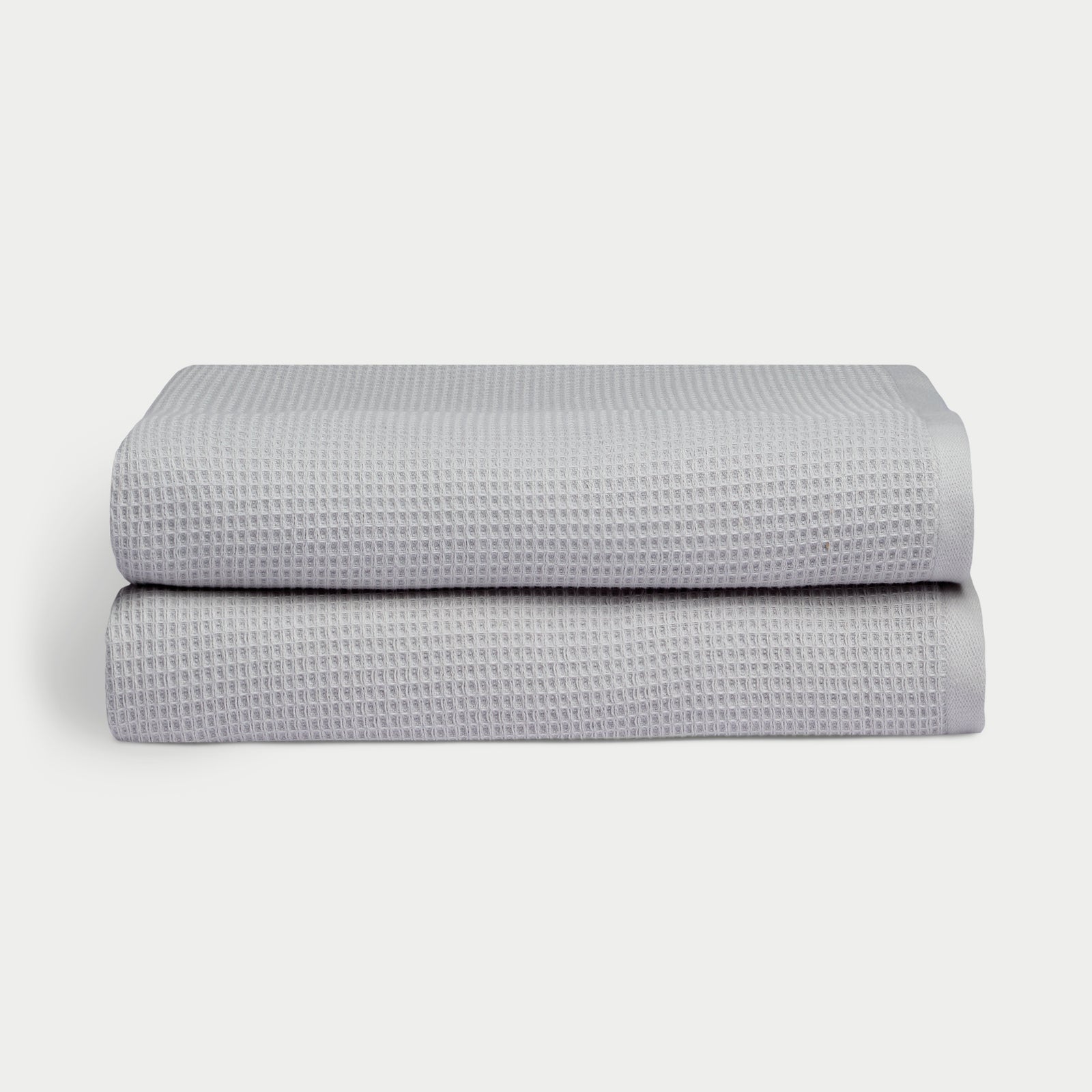 Waffle Bath Sheets in the color Harbor Mist. Photo of Waffle Bath Sheets taken with white a background.