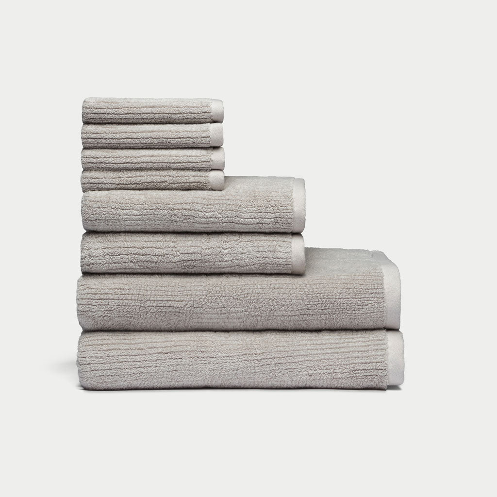 Ribbed Terry Bath Towel Set in the color Light Grey. Photo of Ribbed Terry Bath Towel Set taken with a white background.