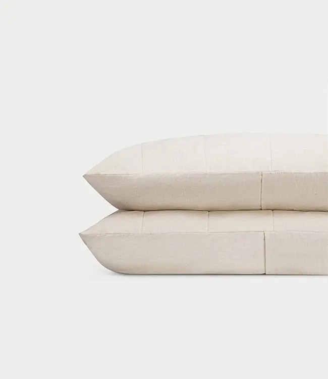 Natural Linen Box Quilt Sham laying over a white background. |Color: Natural