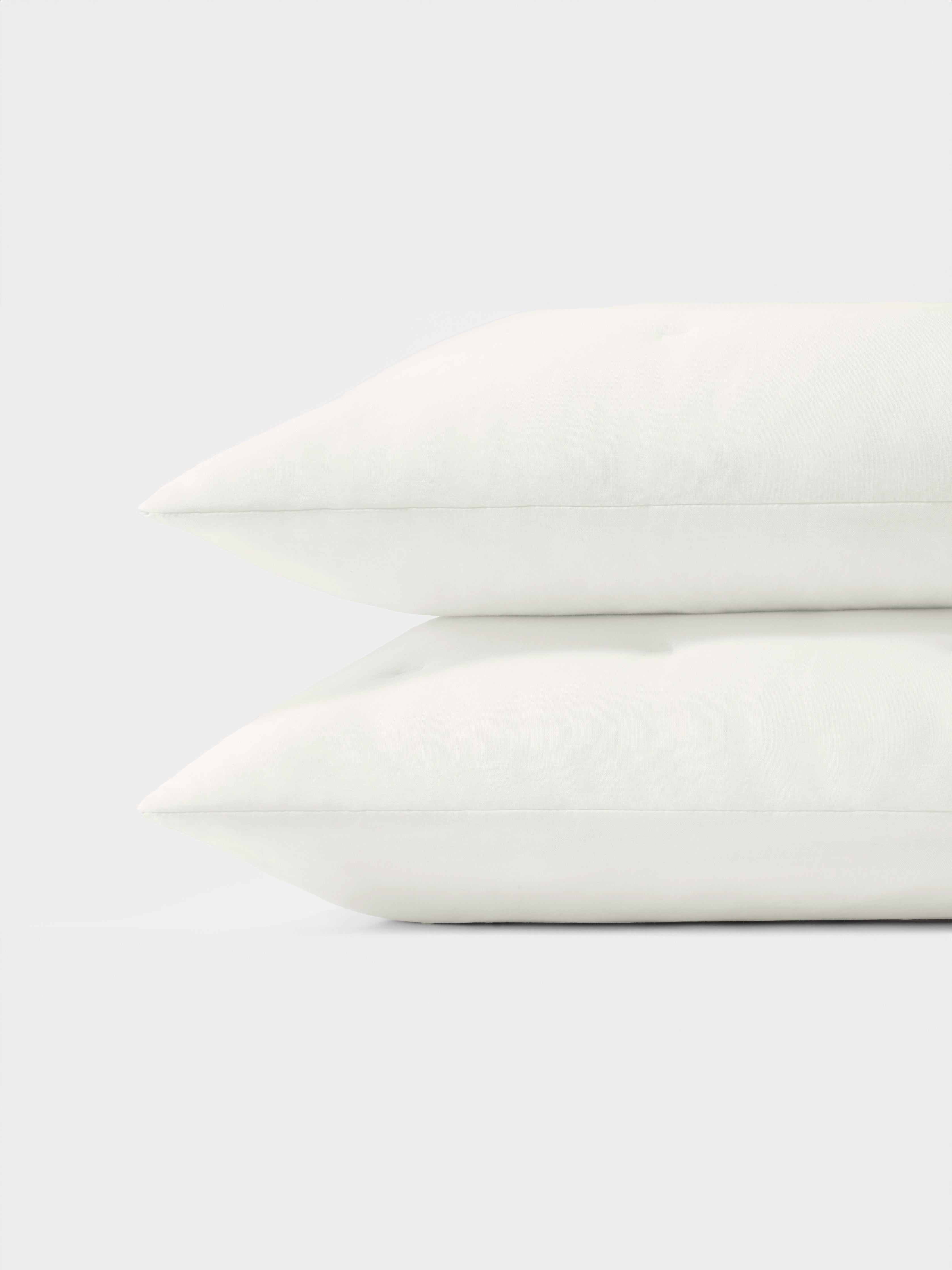 Natural linen Puckered Shams photographed over white background. | Color: Natural