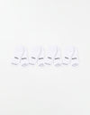 The Essential Ankle Sock 4-Pack by Cozy Earth features four pairs of white ankle socks, each with "COZY" and "EARTH" printed in black on top, arranged in a row on a white background. |Color:White