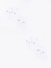 The Essential Quarter Sock 4-Pack from Cozy Earth includes eight white socks arranged in two rows, with each row containing four pairs. The socks feature various words printed on them, such as "EARTH," "COZY," and "THY." The plain white background provides a clean and minimalist appearance. |Color:White