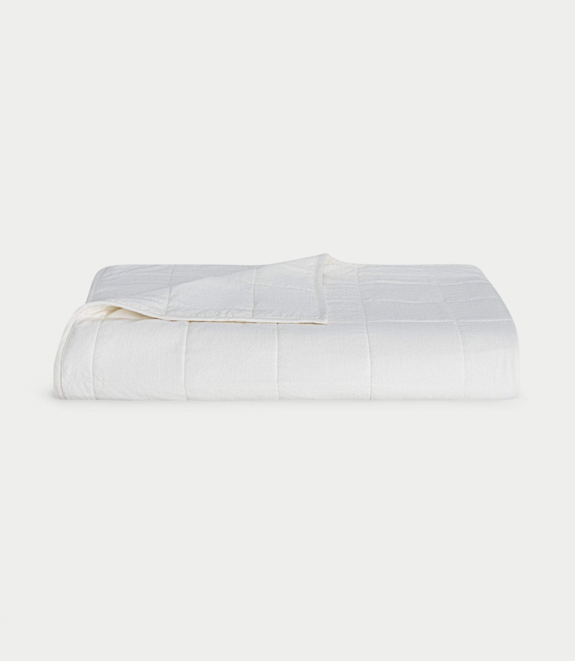 White Linen Bamboo Box Quilt folded with white background.|Color: White