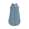 The Dreamland Baby Dream Weighted Sleep Sack in Ocean Blue is a sleeveless, quilted sleep sack with a front zipper and a circular patch on the left chest, shown on a white background.