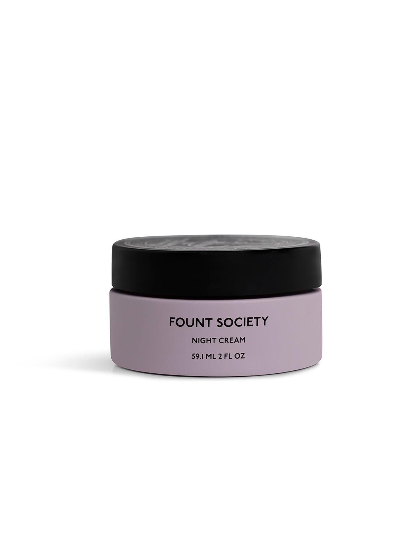 A small, round jar of Cozy Earth Day-to-Night Essentials cream with a black lid and light purple container, labeled with product details in black text.|Size:Full Size