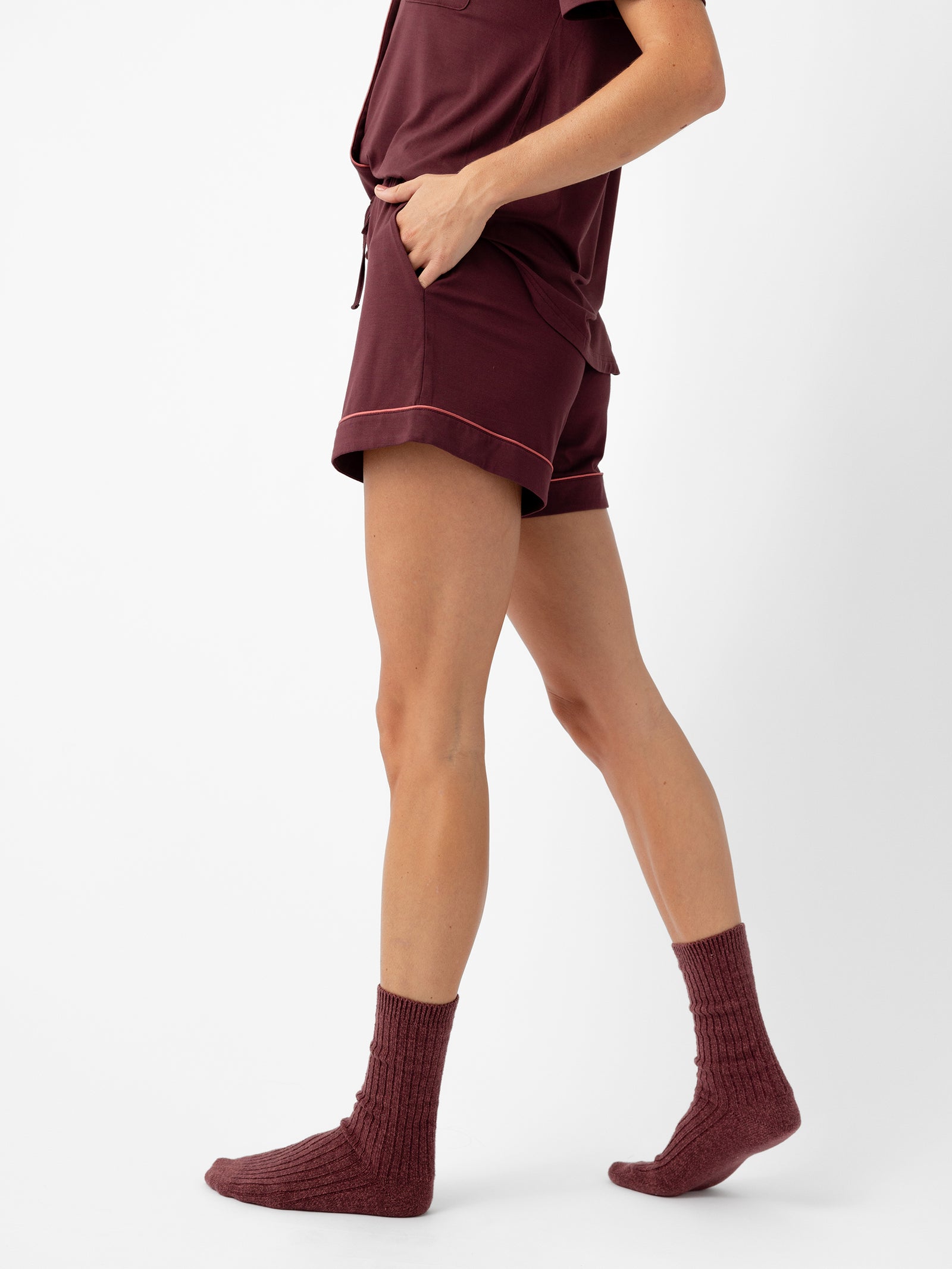 Woman wearing Women's Bamboo Pajama Short in Burgundy