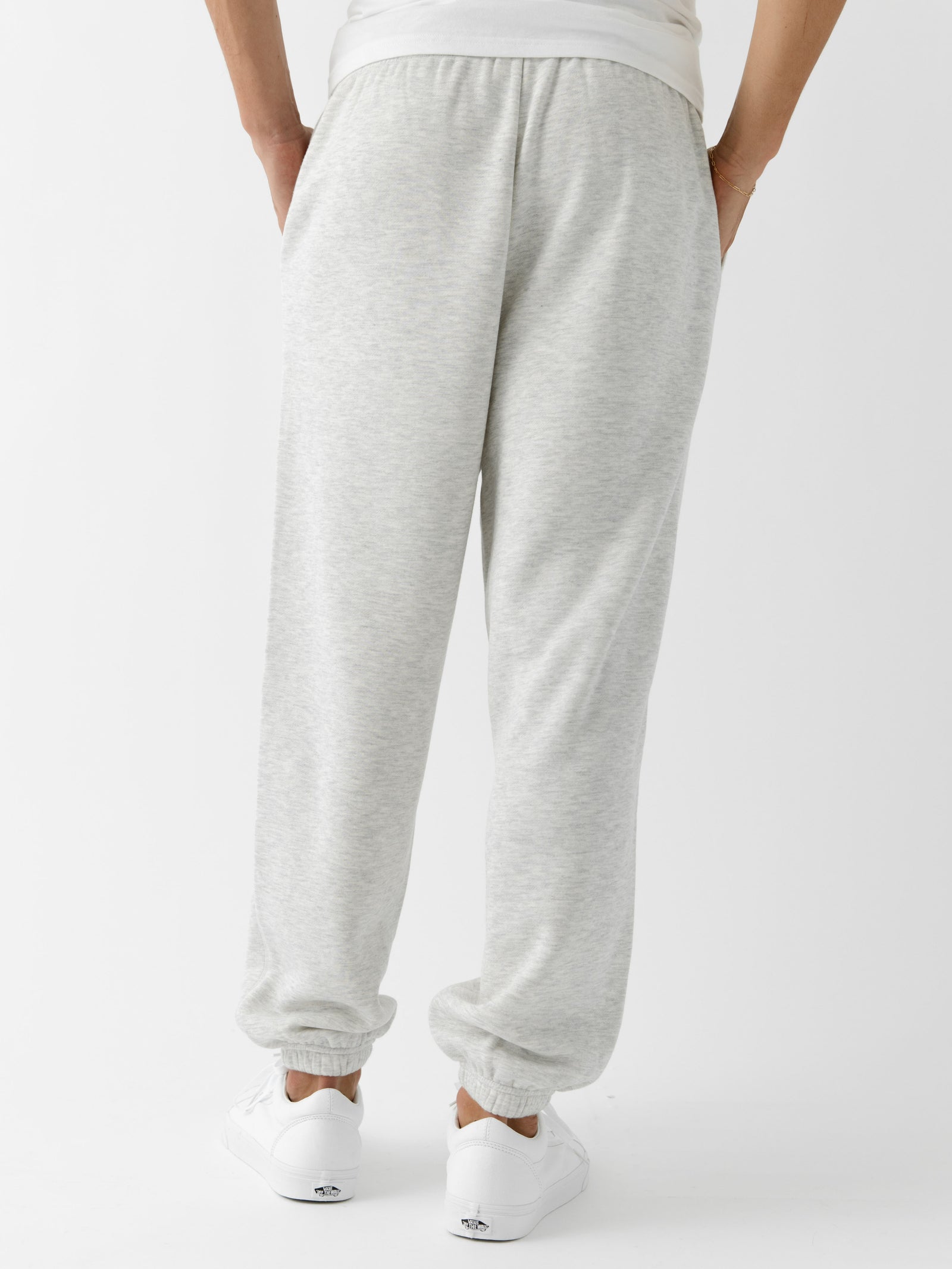 Back of heather grey cityscape sweats with white background