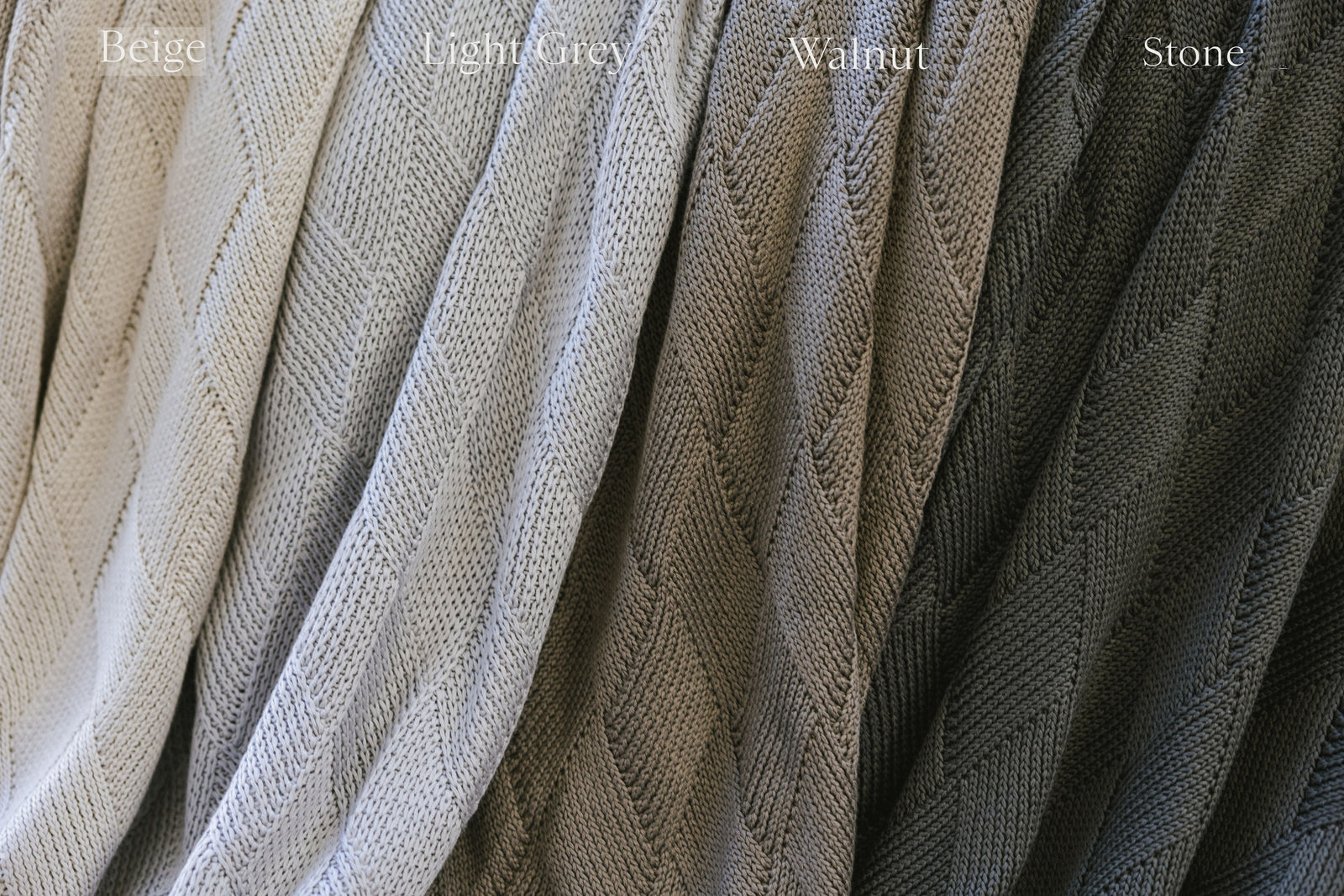 Light Grey Diamond Knit Blanket photographed close up. 
