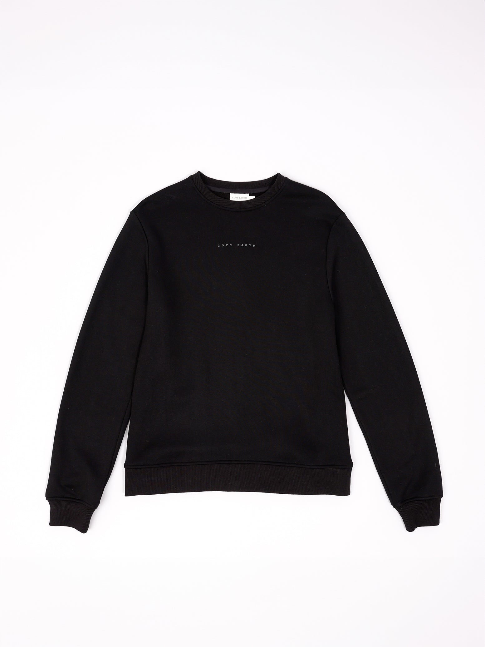 Flat lay of black cityscape crewneck
