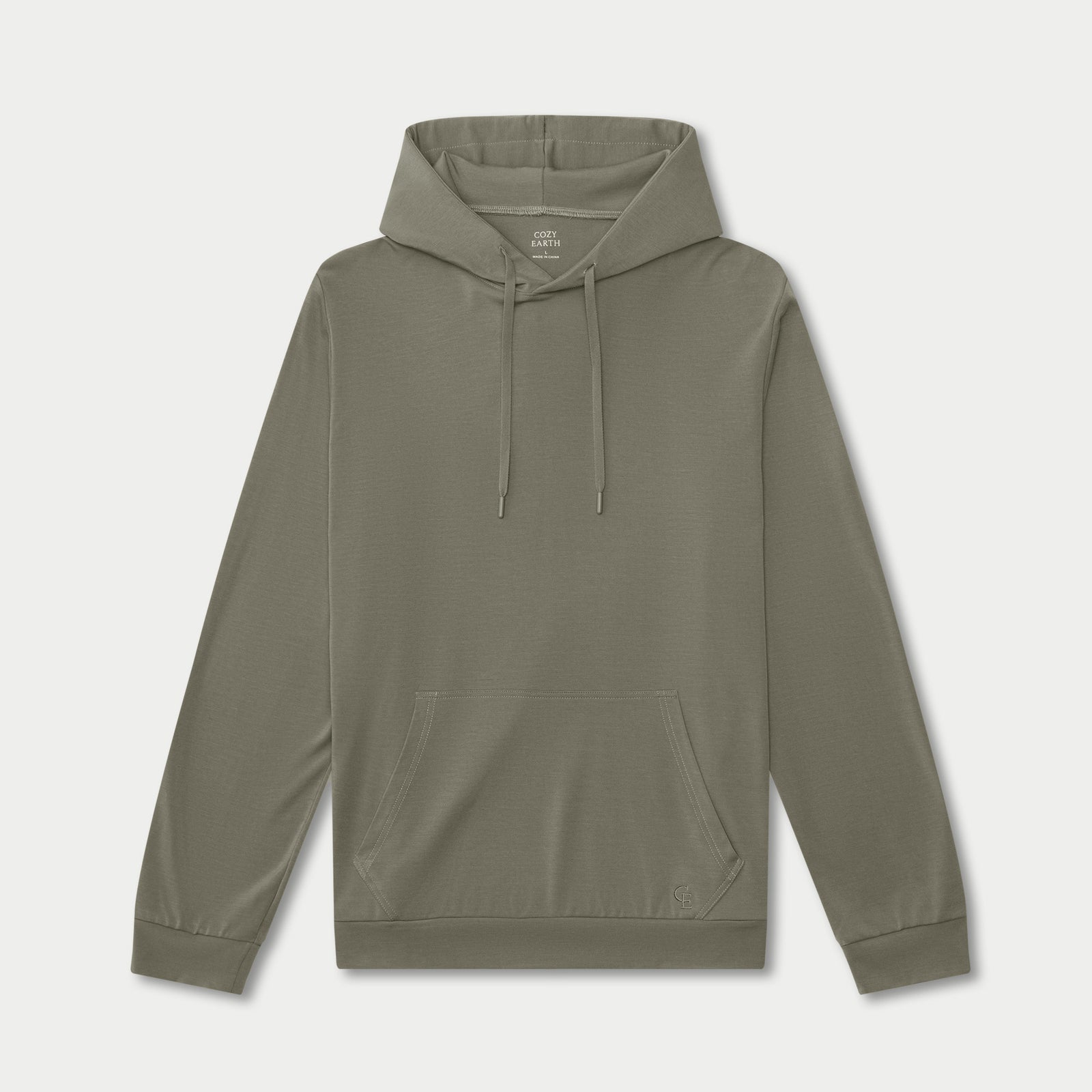 Moss Bamboo Hoodie lying on white background.