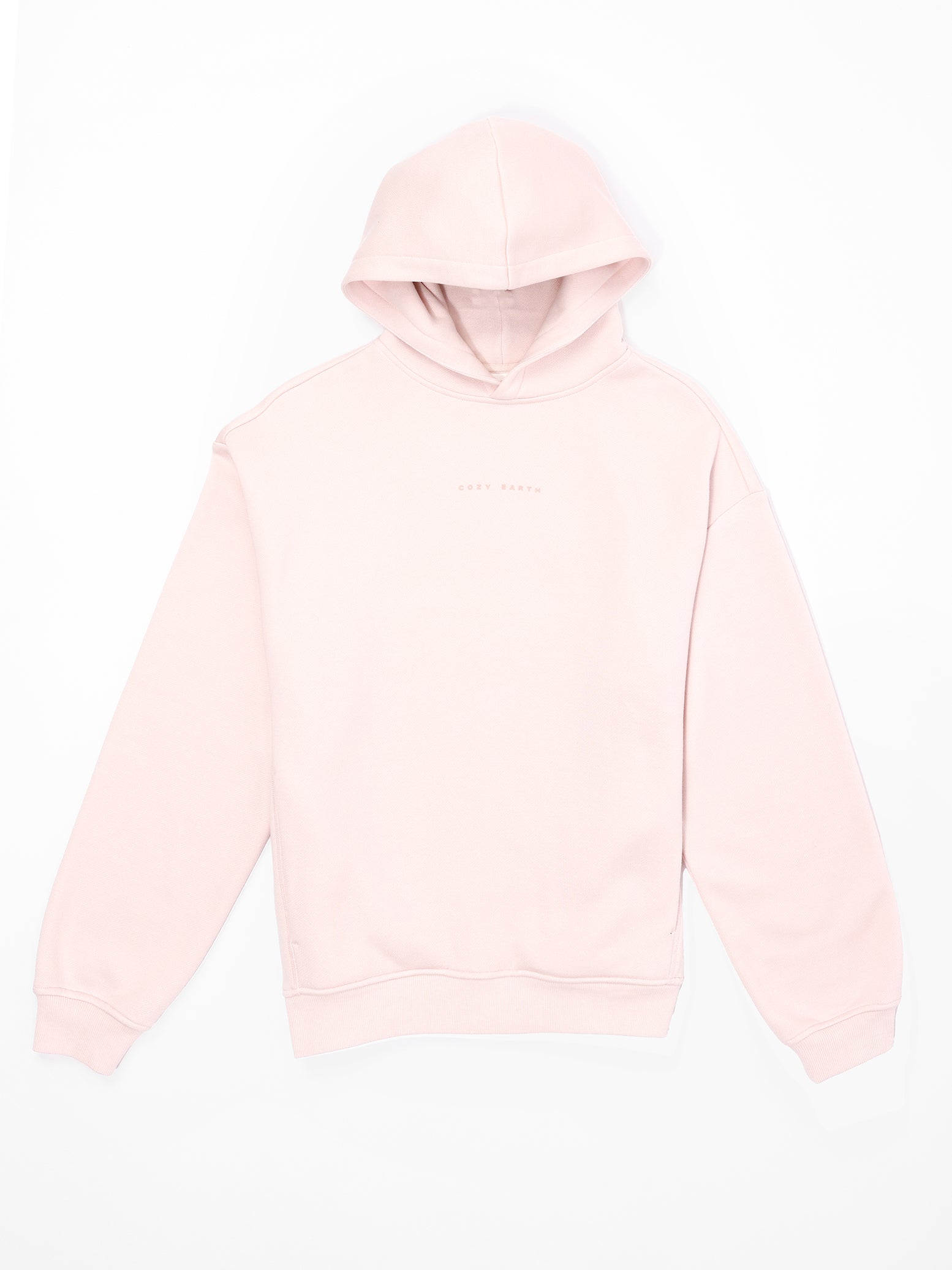 Flat lay of peony cityscape hoodie with white background 