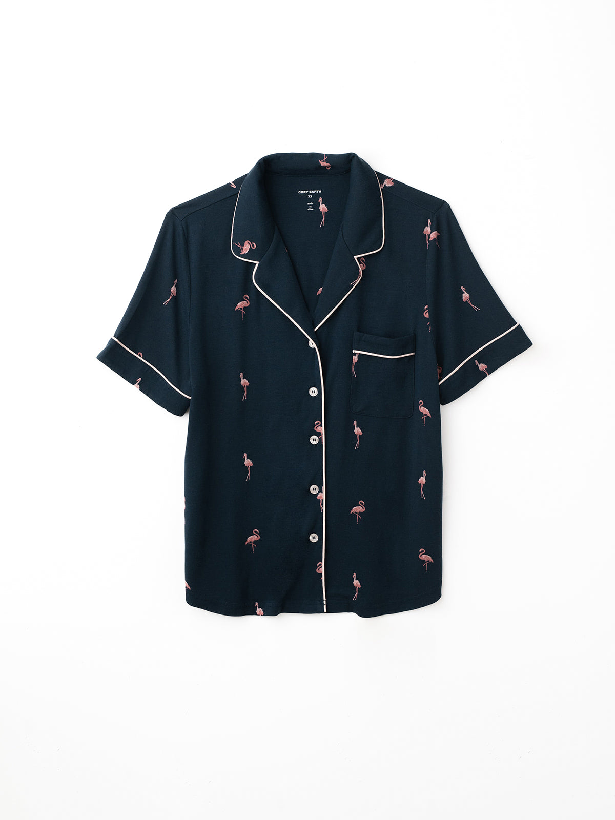 Flat lay of short sleeve flamingo print pajama top 
