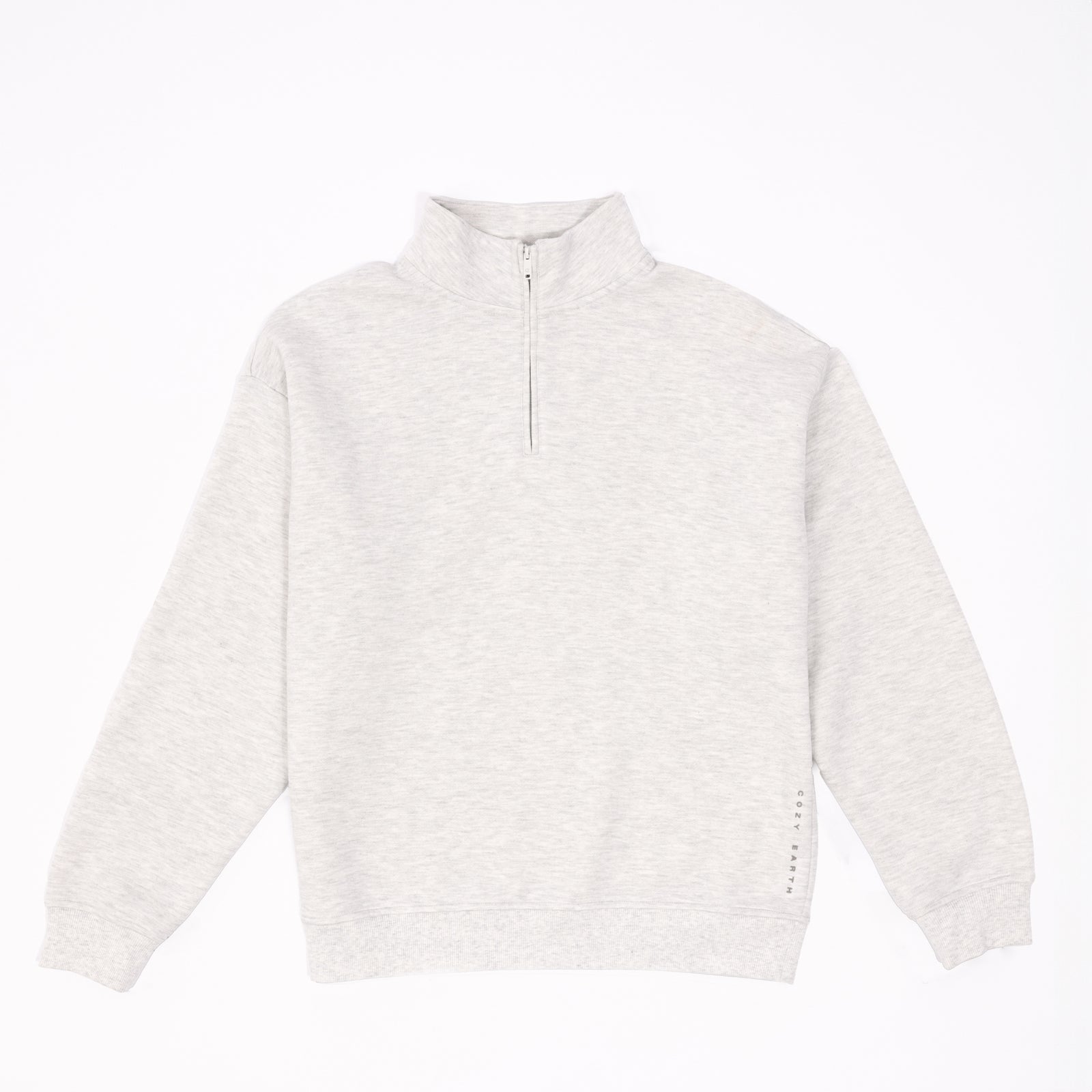 Heather Grey CityScape Quarter Zip laying flat on a white background. 