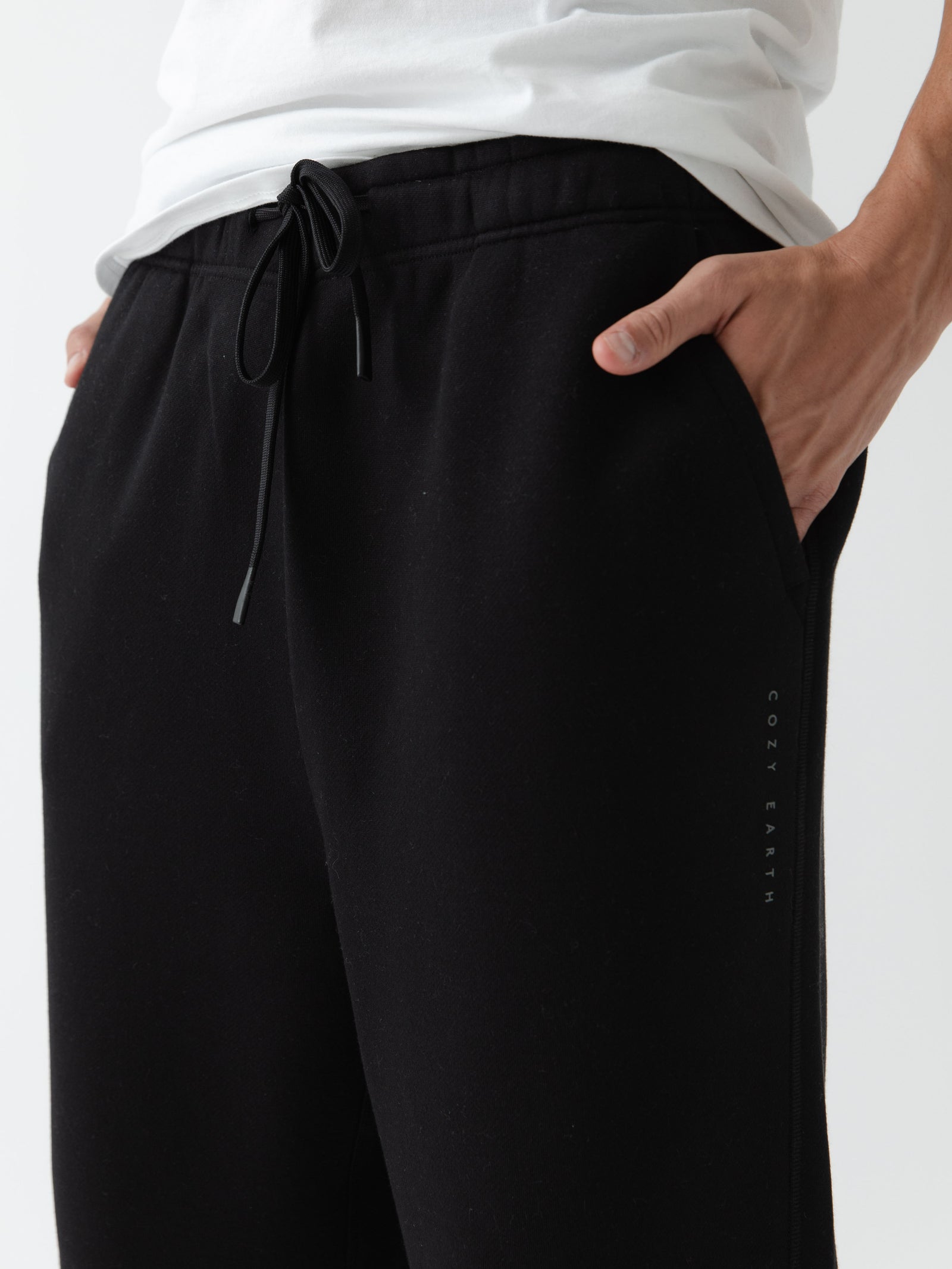 Close up of black cityscape sweats with white background