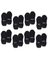 The Cozy Earth Essential Ankle Sock 8-Pack features black ankle socks with a simple, solid design. Each pair displays either "COZY" or "EARTH" in white on the toes. Socks are neatly arranged in rows. |Color:Black