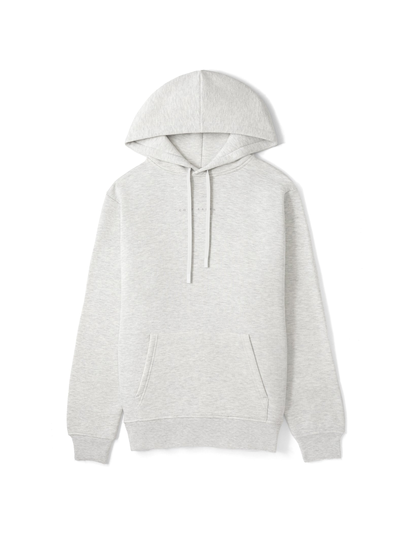 Flat lay of heather grey cityscape hoodie with white background