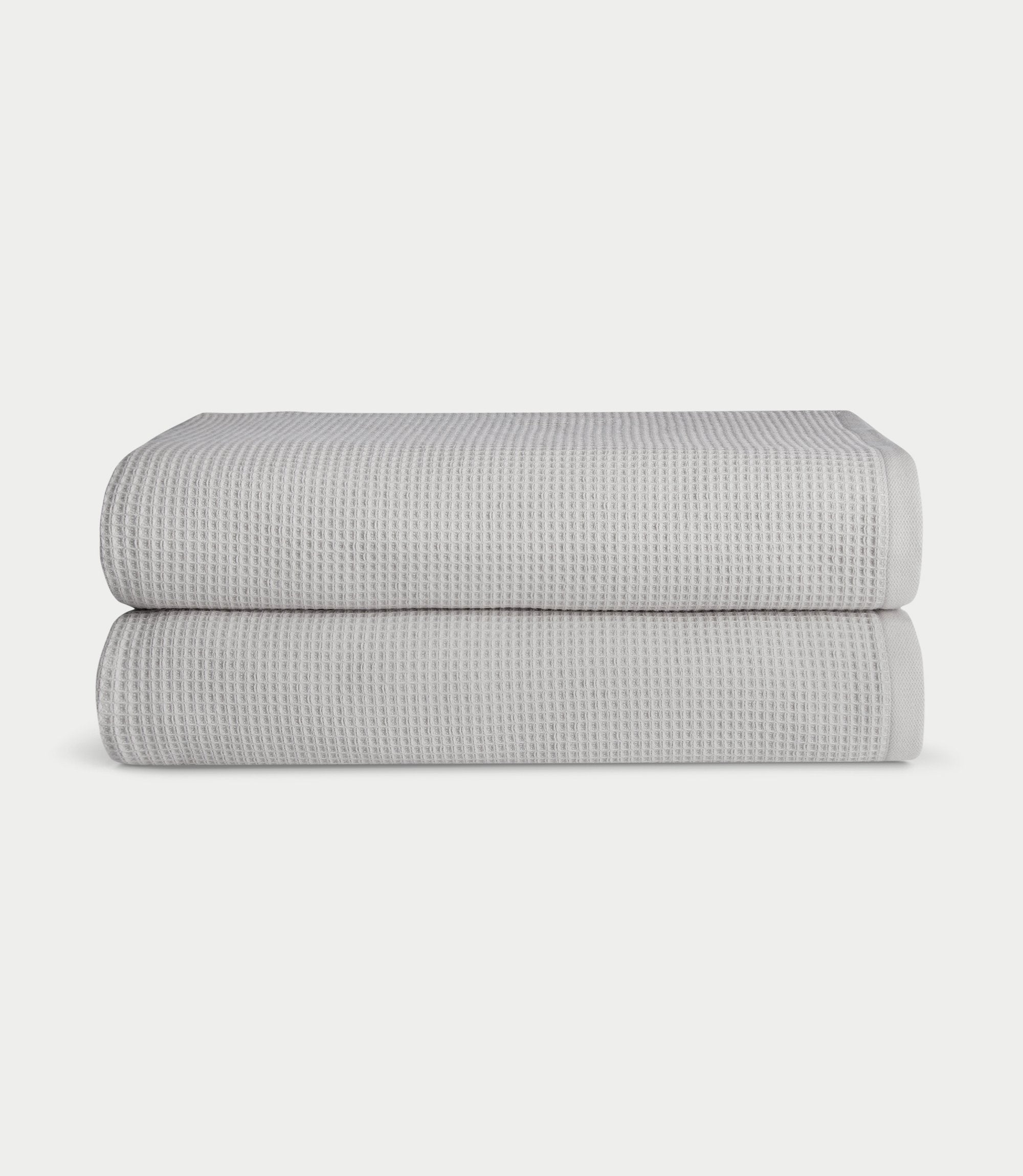 Waffle Bath Sheets in the color Light Grey. Photo of Waffle Bath Sheets taken with white a background. |Color:Light Grey