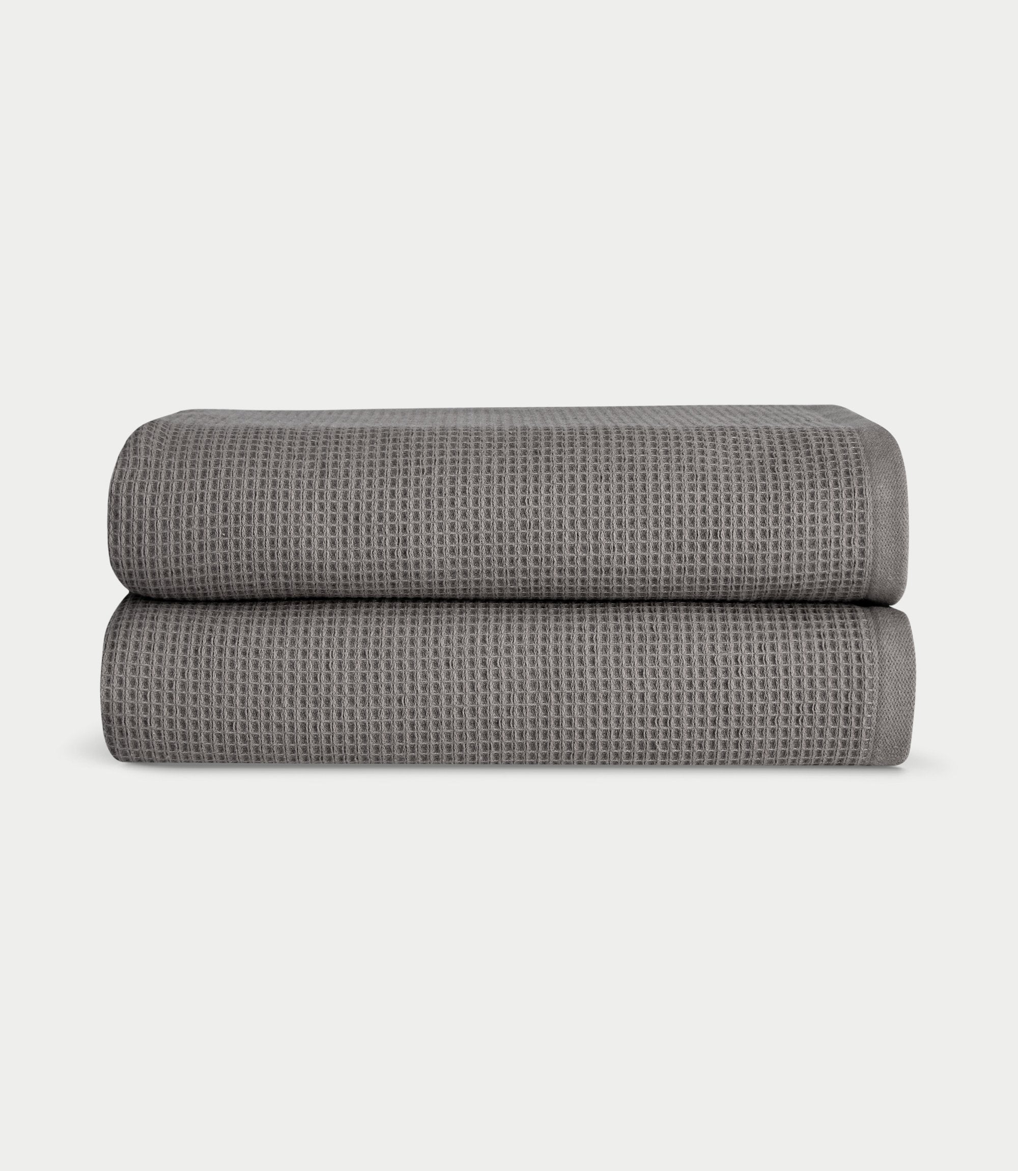 Waffle Bath towels in the color charcoal. Photo of Charcoal Waffle Bath towels taken with white background. |Color:Charcoal