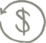 Circle arrow icon with a $ inside