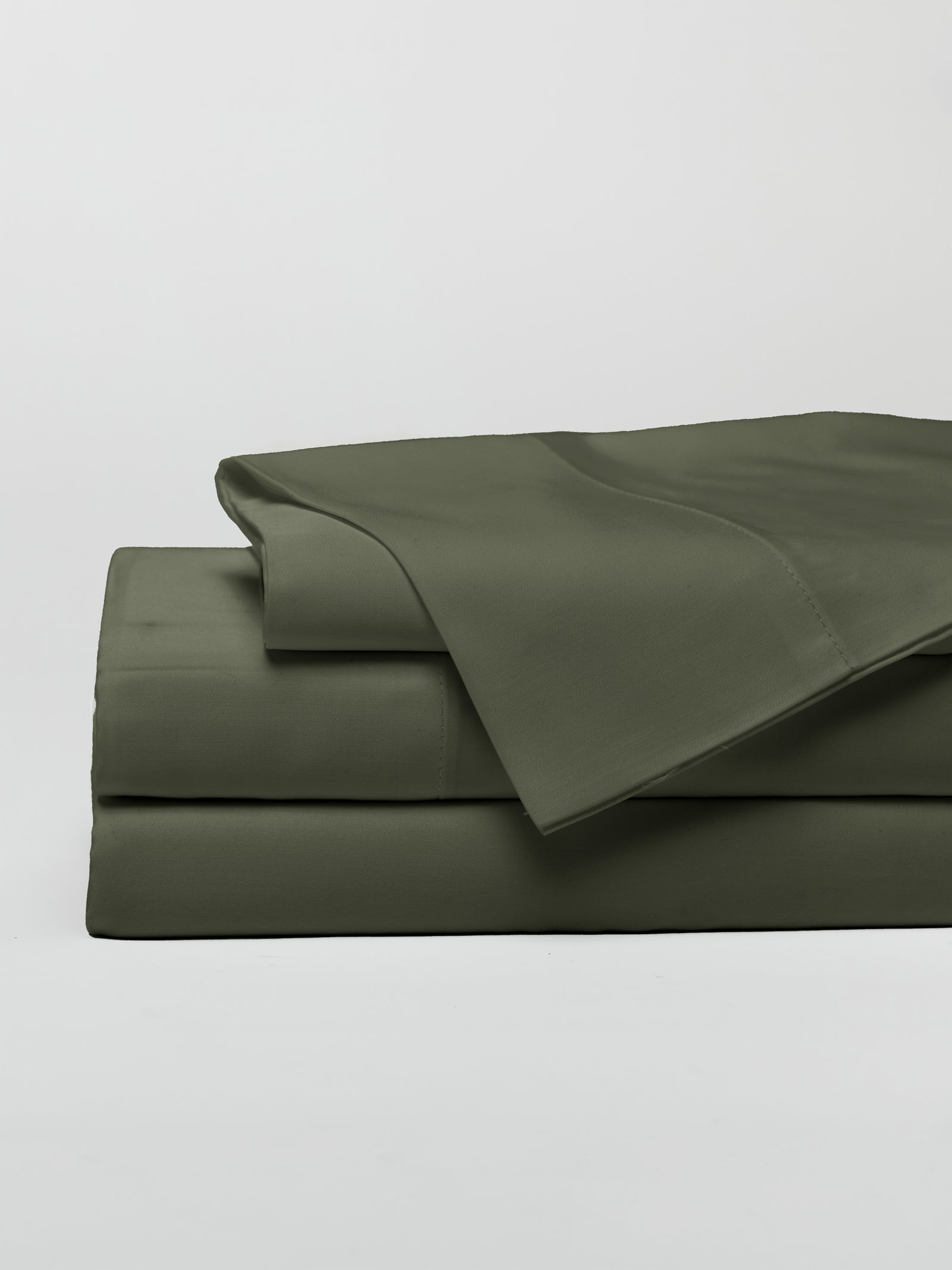 Olive sheet set folded with a white background 