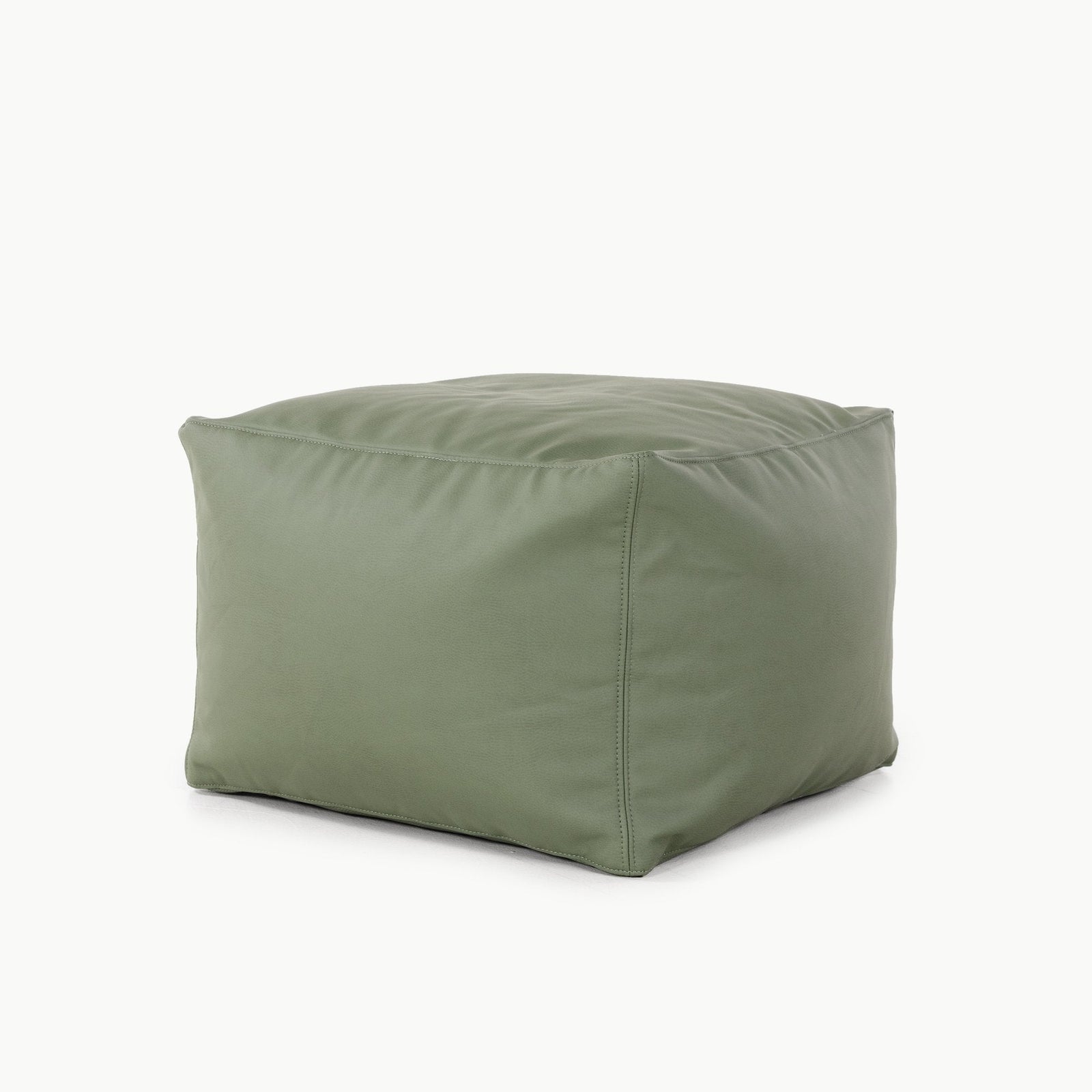 The Gathre Wholesale Pouf is a square, olive-green pouf with a smooth, slightly shiny fabric surface, displayed against a plain white background.
