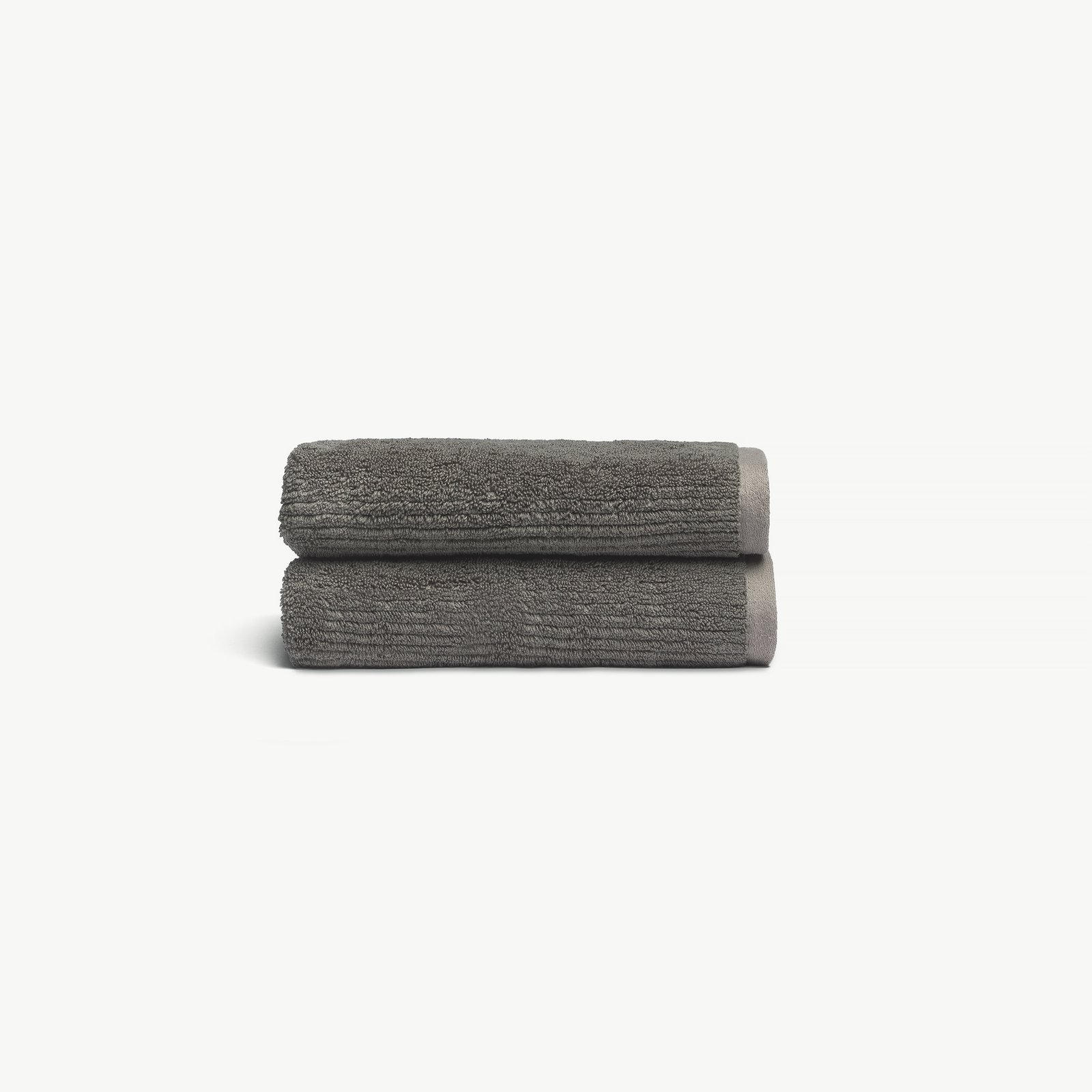 Ribbed Terry Hand Towels in the color Charcoal. Photo of product taken with a white background. 