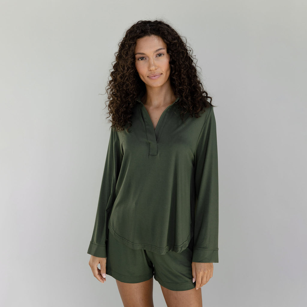 Women's Bamboo Stretch-Knit Long Sleeve Polo | Cozy Earth