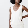 Woman wearing Cozy Earth white Bamboo Rib-Knit V-Neck Tank Lounge tank |Color:Ivory
