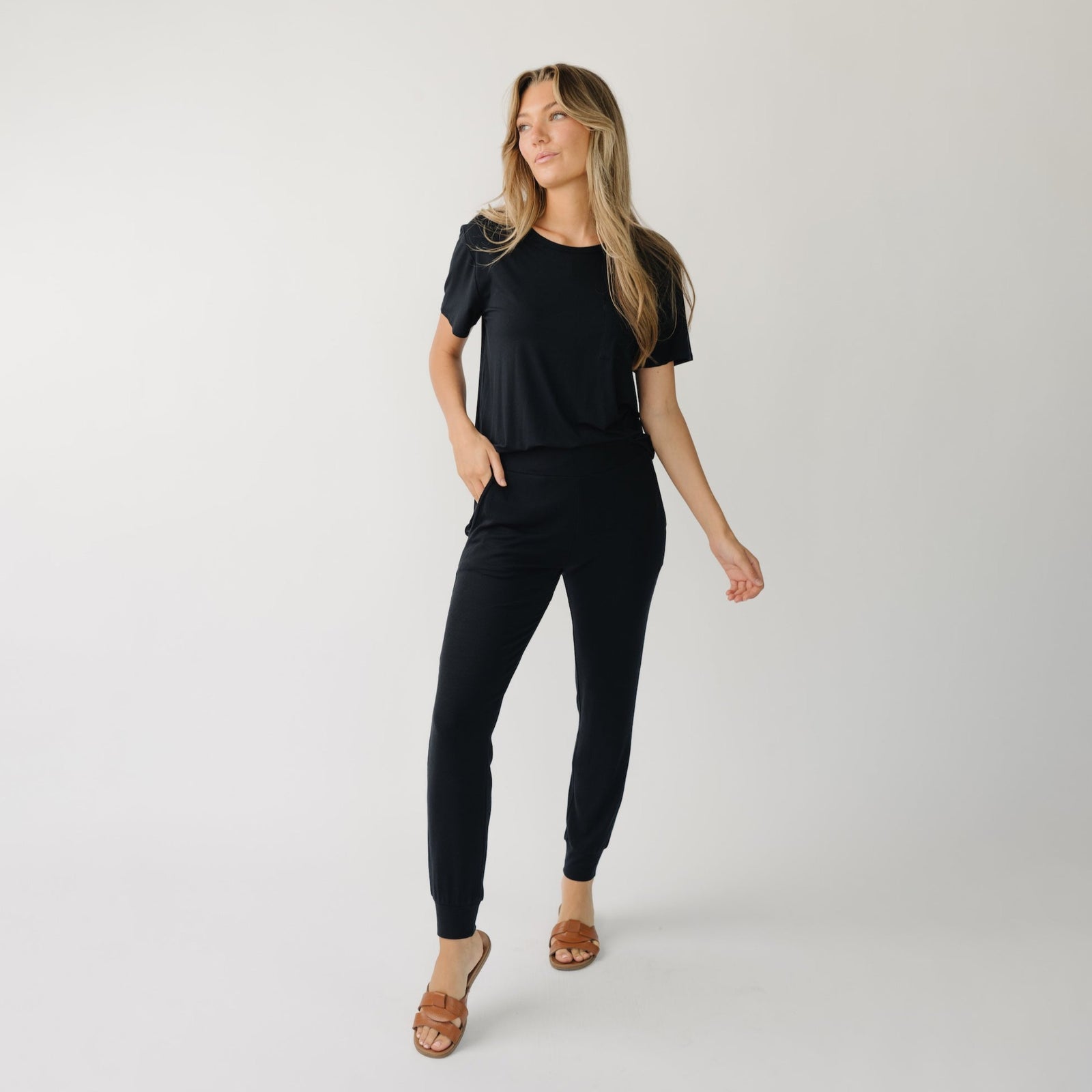 Black Women’s Rib Knit Bamboo Jogger Pants