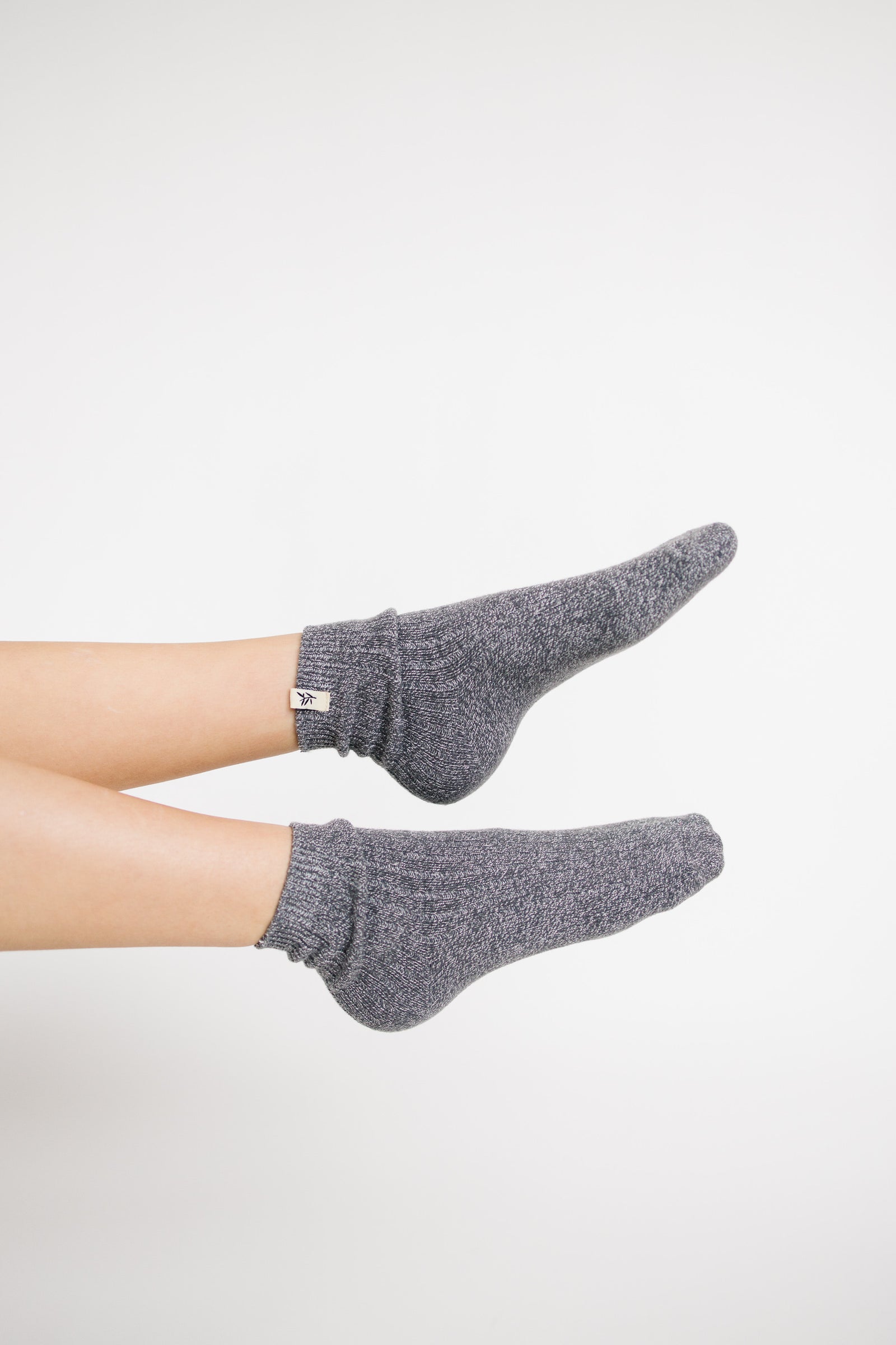 Person wearing Cozy Earth Plush  Modern Crew Sock in Slate Grey