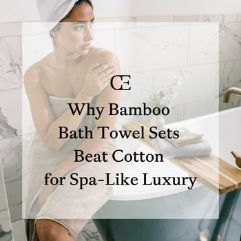 A woman sits on the edge of a bathtub wearing Cozy Earth Luxe Bath Towel