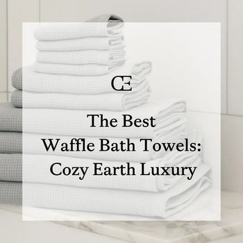 A stack of Cozy Earth Waffle Bath Towels