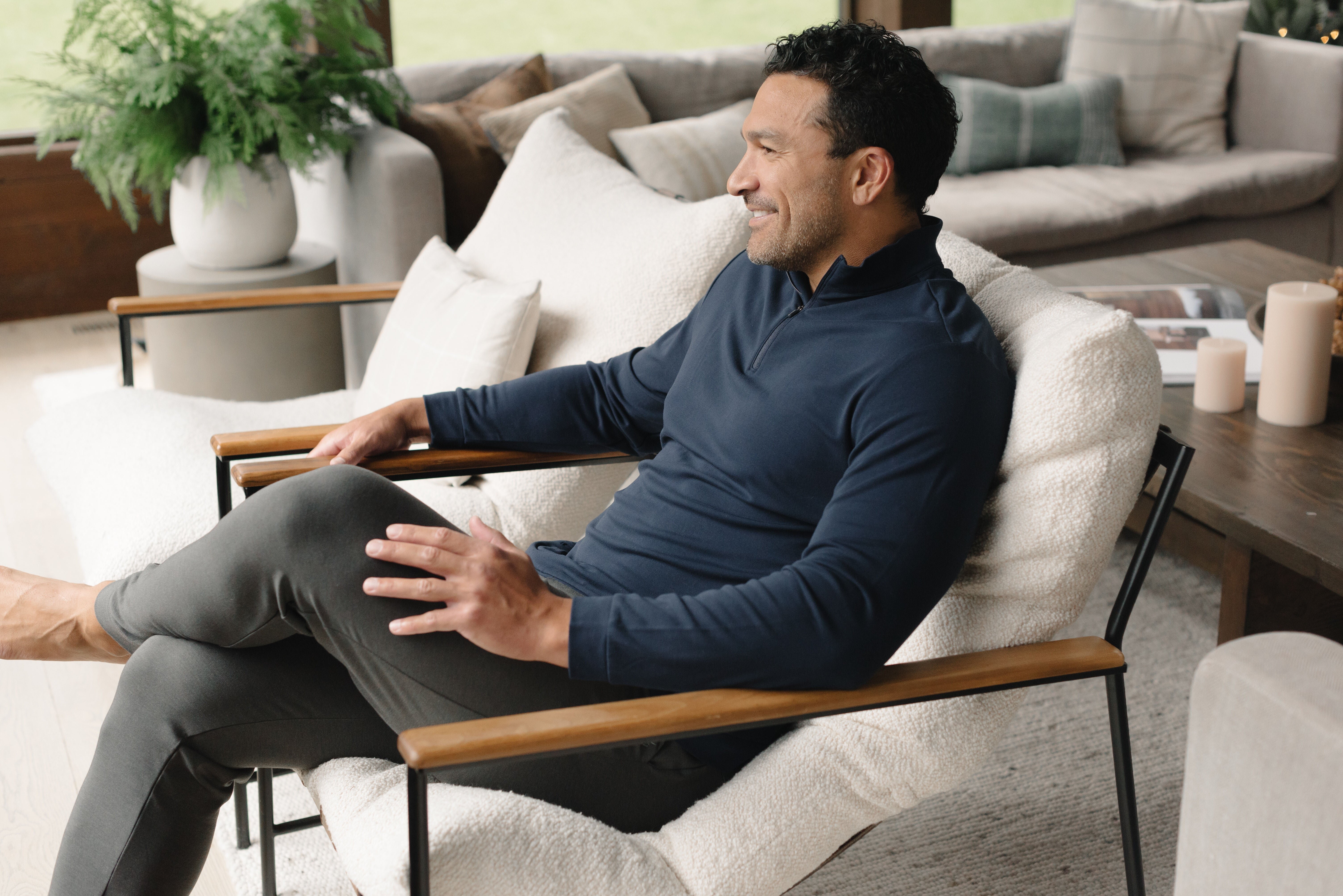 A man sitting in a chair.