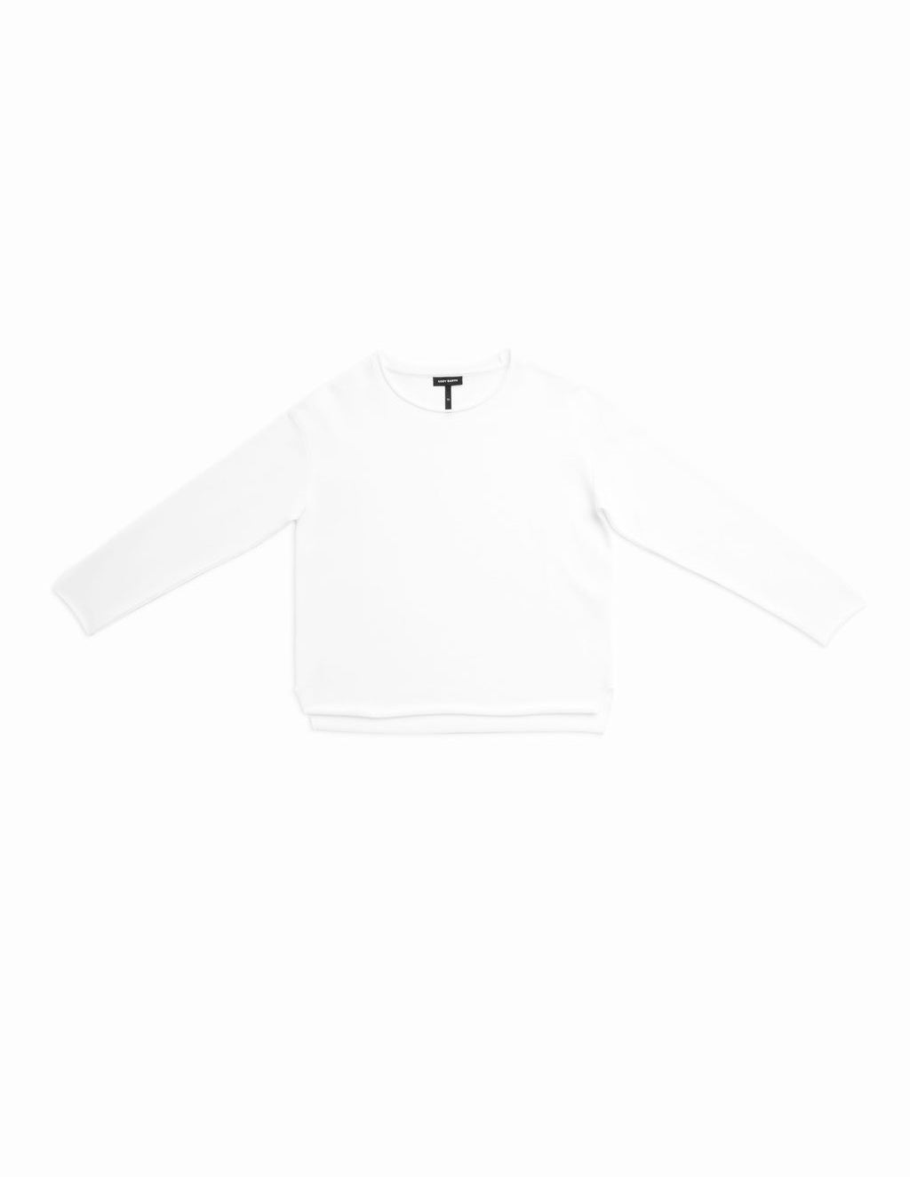 The Cozy Earth Women's Chelsea Pullover, a plain white long-sleeve shirt with a simple crew neckline and no visible patterns, is laid flat against a white background. 