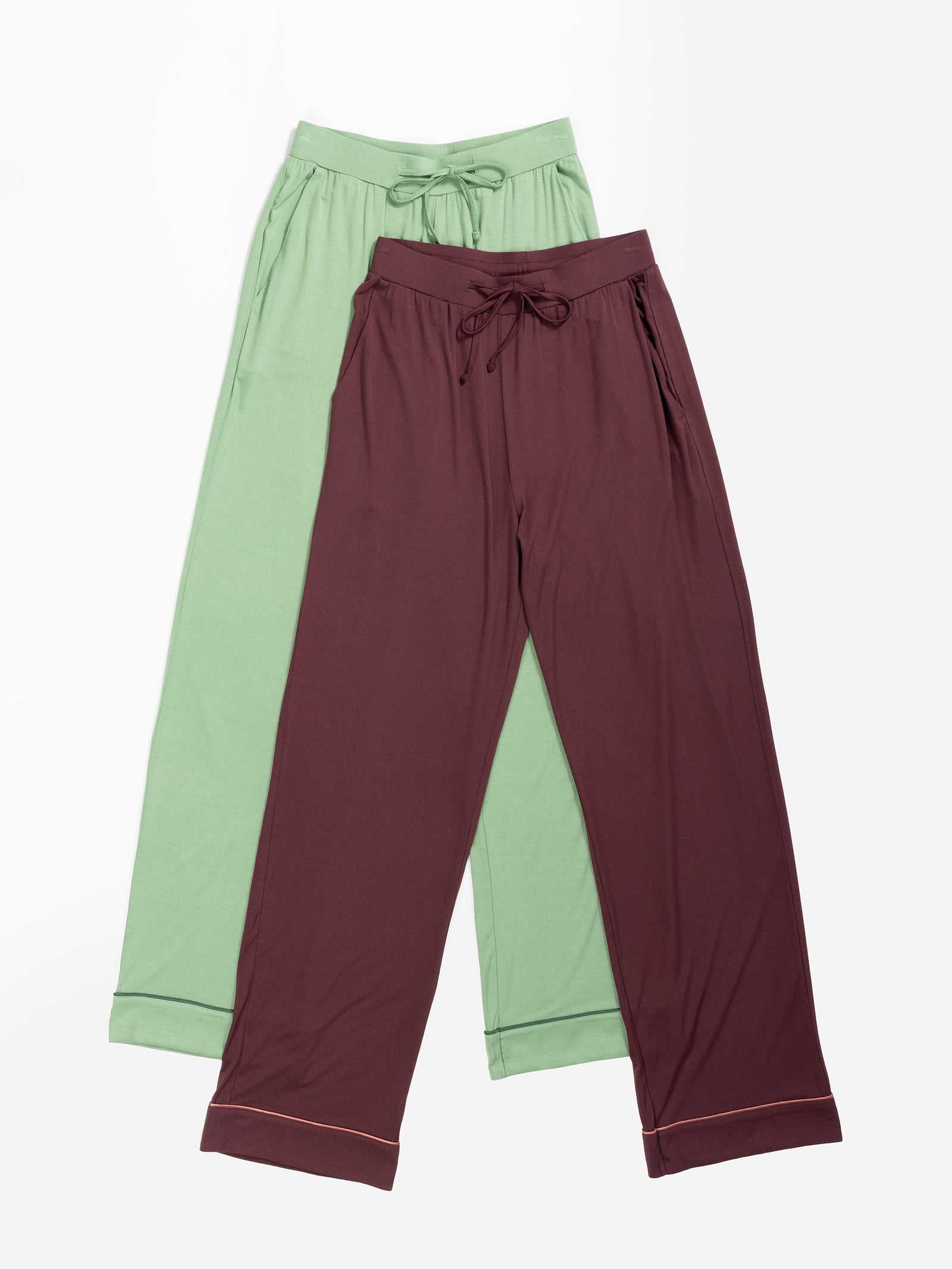 Women's Stretch-Knit Bamboo Pajama Pant in Fern and Burgundy 