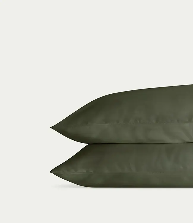 Two olive pillowcases with a plain background standard/king/body