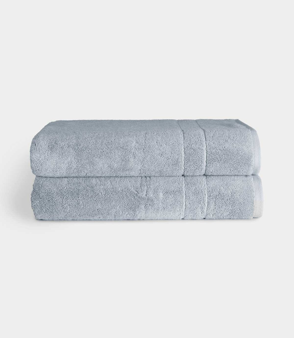 Premium Plush Bath Sheets in the color Harbor Mist. Photo of bath sheets taken with white background 