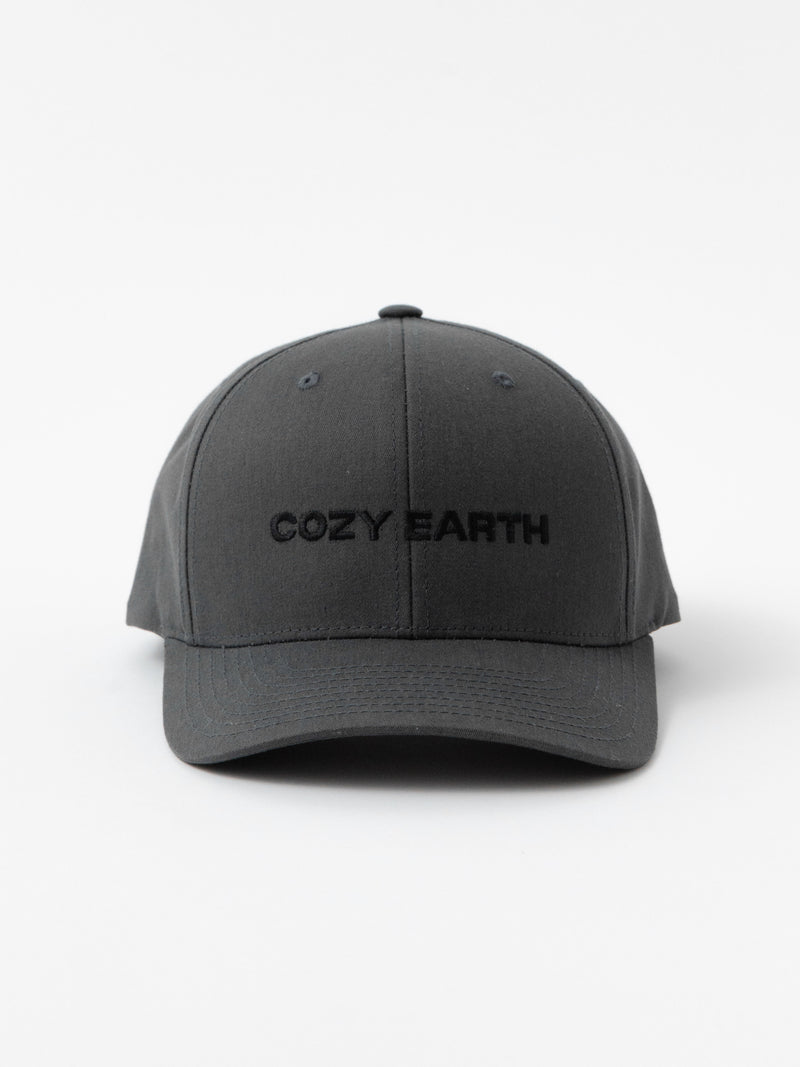 Grey cap with 'COZY EARTH' text on a white background