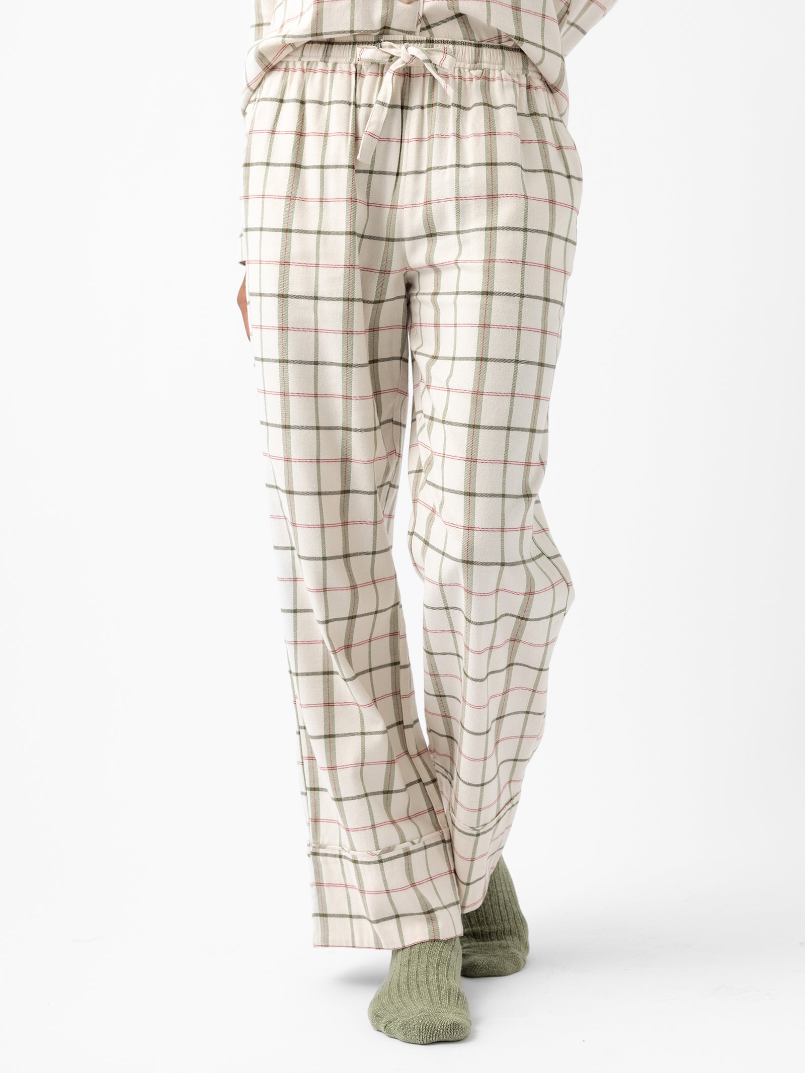 Alabaster/Juniper farmhouse pajama pants with white background 