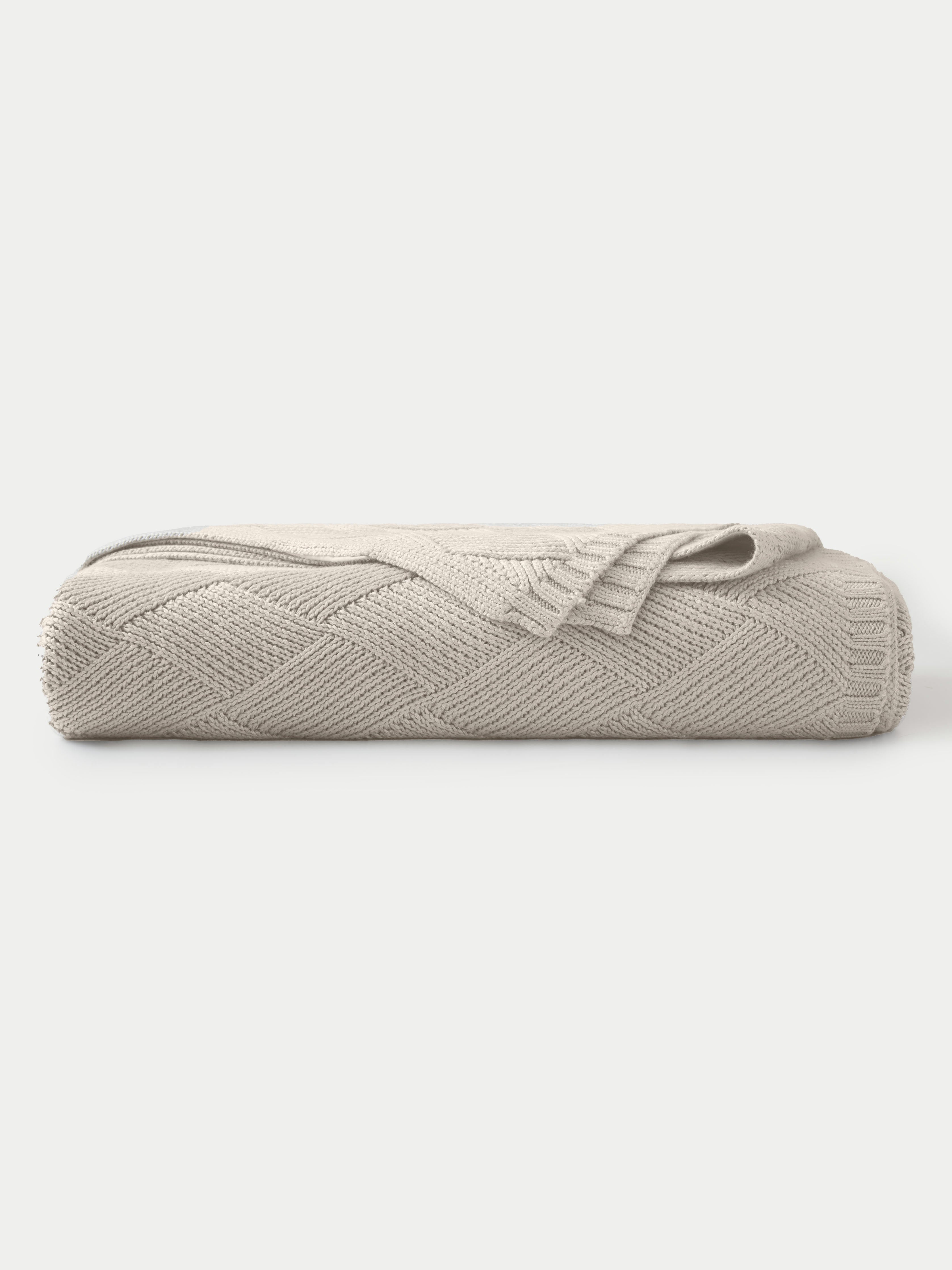 Beige Diamond Knit Blanket neatly folded. |Color:Beige