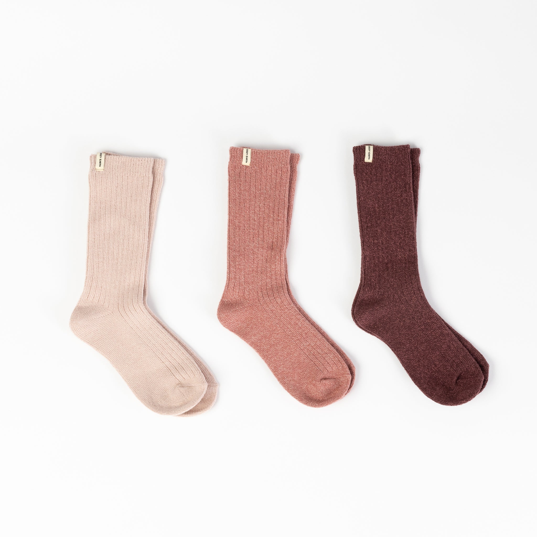 Cozy Earth Plush Lounge Sock 3-Pack in Dusty Rose, Rouge, and Burgundy |Color:Burgundy/Rouge/Dusty Rose