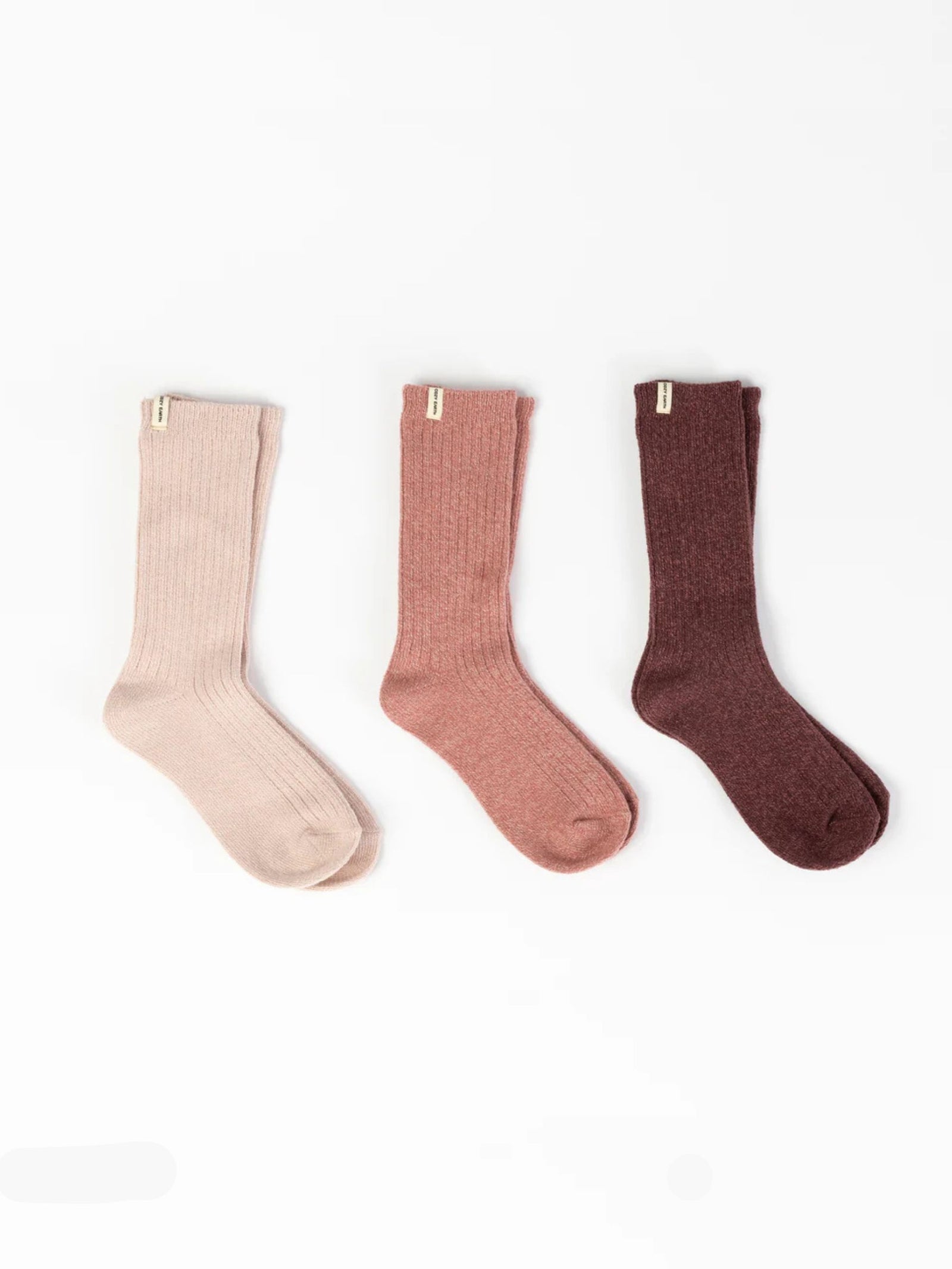 Cozy Earth Plush Lounge Sock 3-Pack in Dusty Rose, Rouge, and Burgundy 