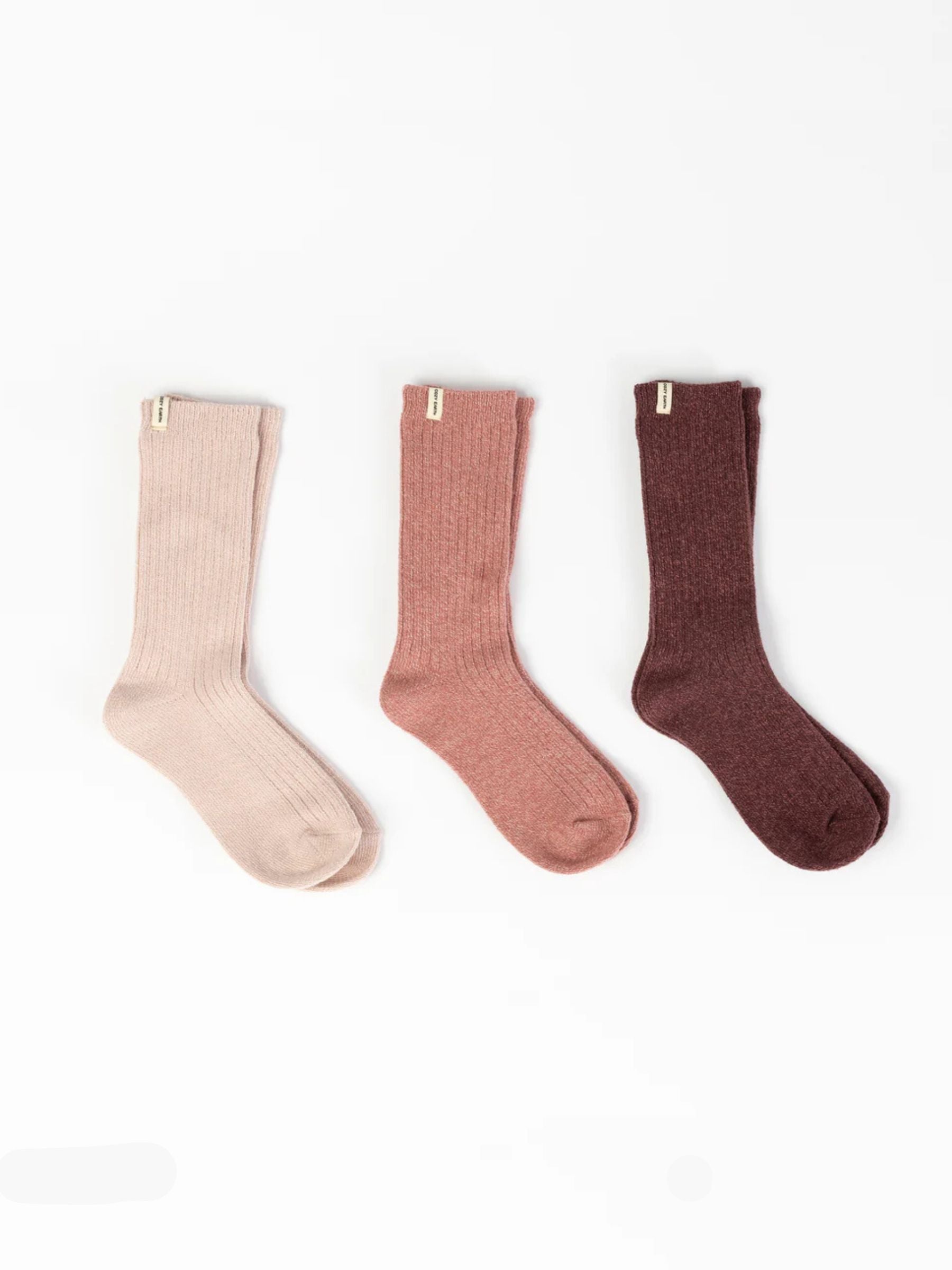 Cozy Earth Plush Lounge Sock 3-Pack in Dusty Rose, Rouge, and Burgundy |Color:Burgundy/Rouge/Dusty Rose