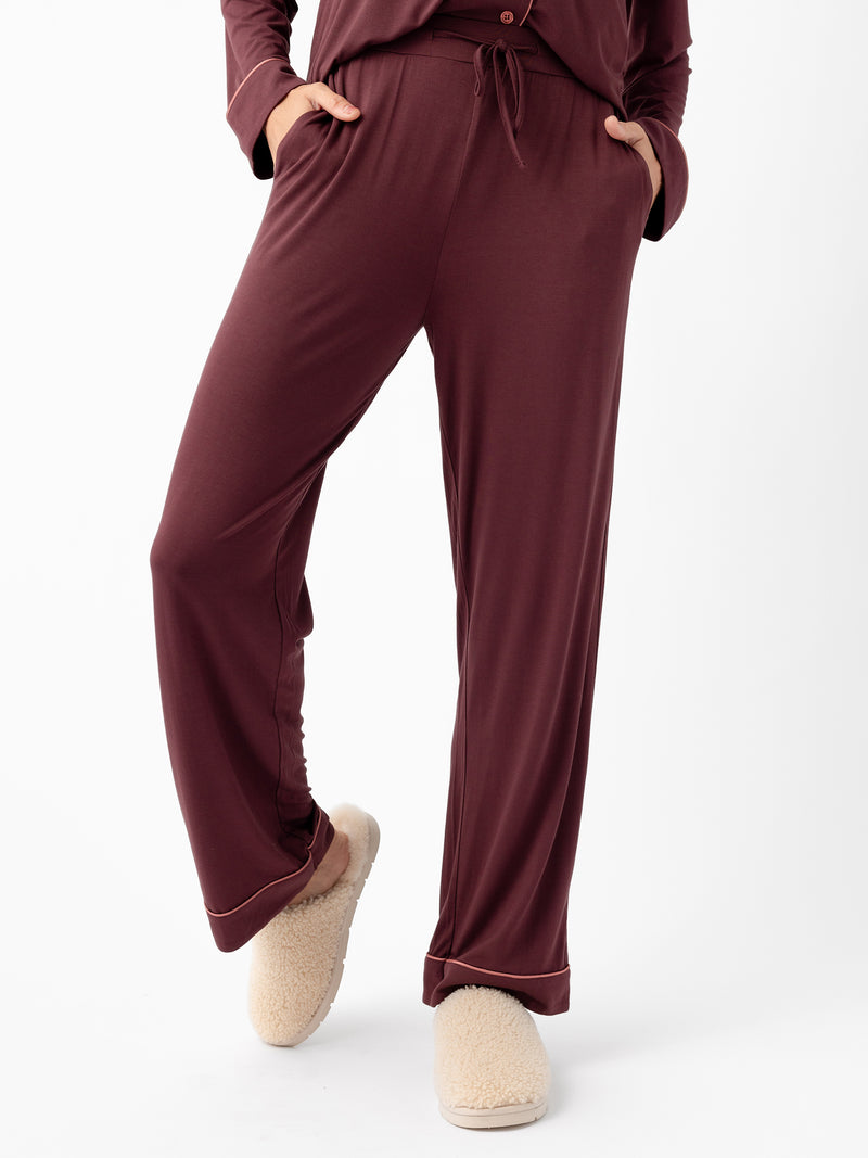 Woman wearing Women's Stretch-Knit Bamboo Pajama Pant in Burgundy