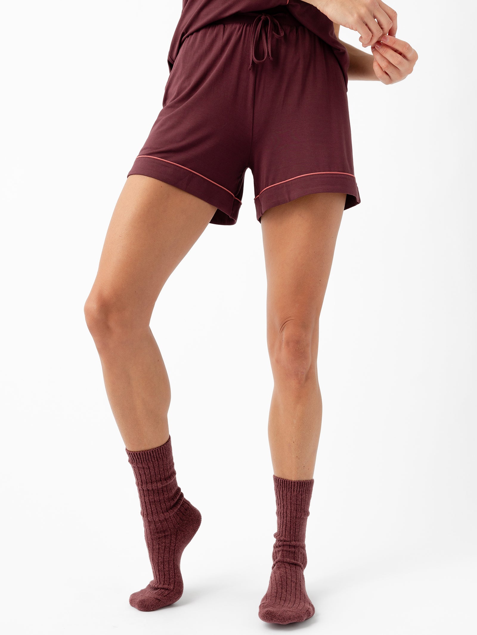 Woman wearing Women's Bamboo Pajama Short in Burgundy 