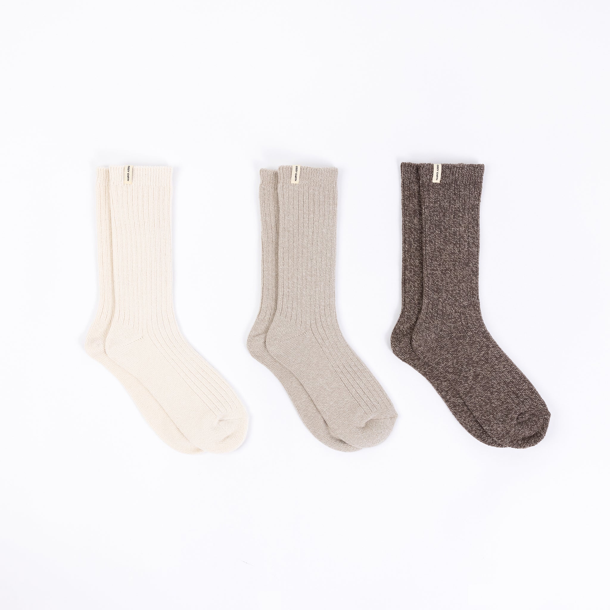 Cozy Earth Plush Lounge Sock 3-Pack in Alabaster, Taupe, and Cacao |Color:Cacao/Taupe/Alabaster