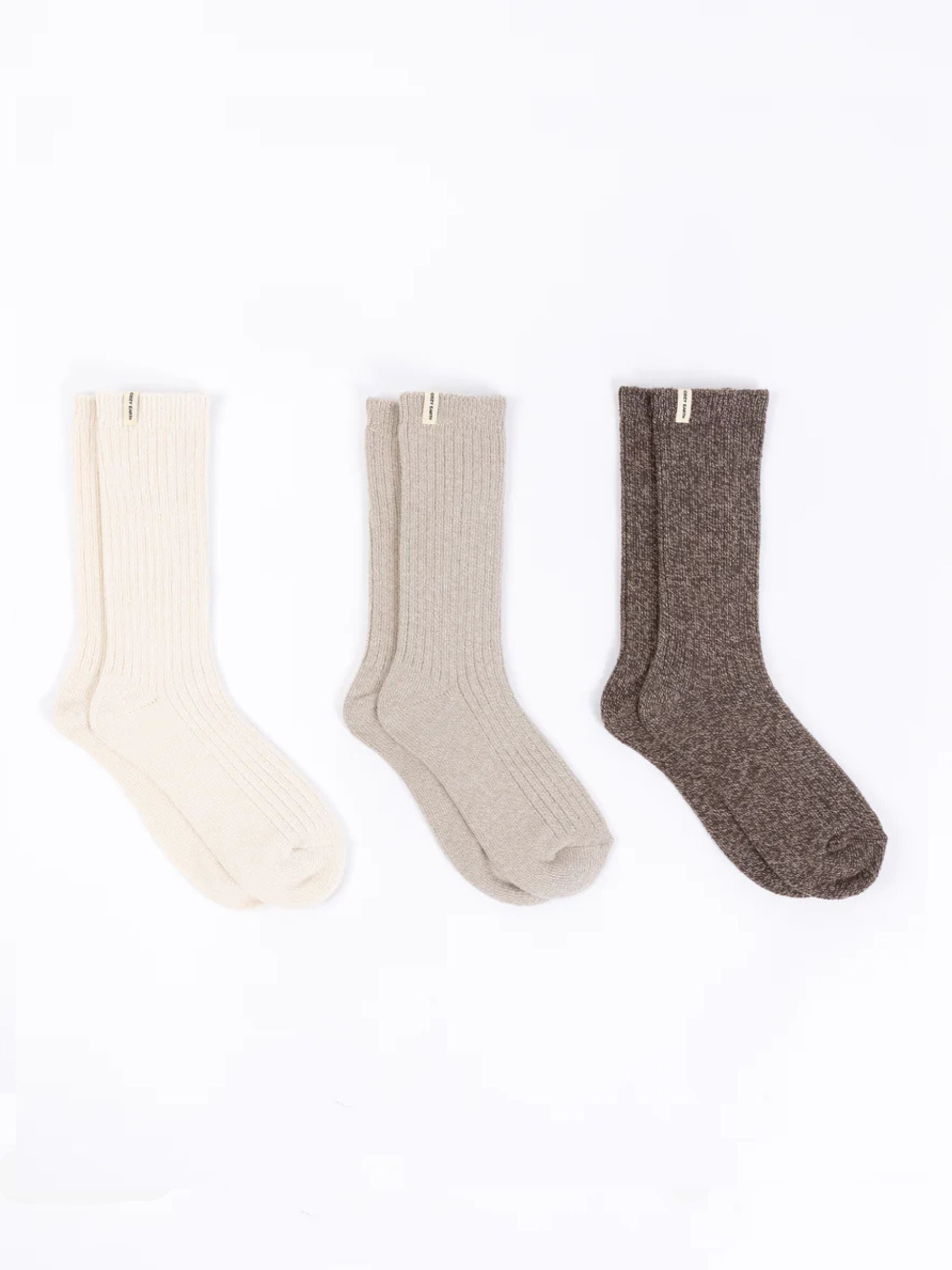 Cozy Earth Plush Lounge Sock 3-Pack in Alabaster, Taupe, and Cacao |Color:Cacao/Taupe/Alabaster