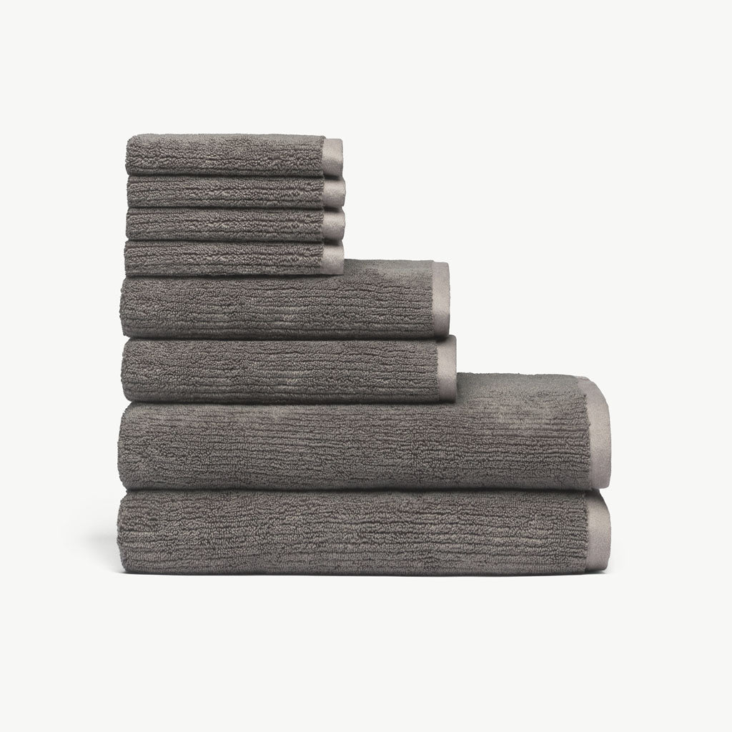 Ribbed Terry Bath Towel Set in the color Charcoal. Photo of Ribbed Terry Bath Towel Set taken with a white background. |Color:Charcoal